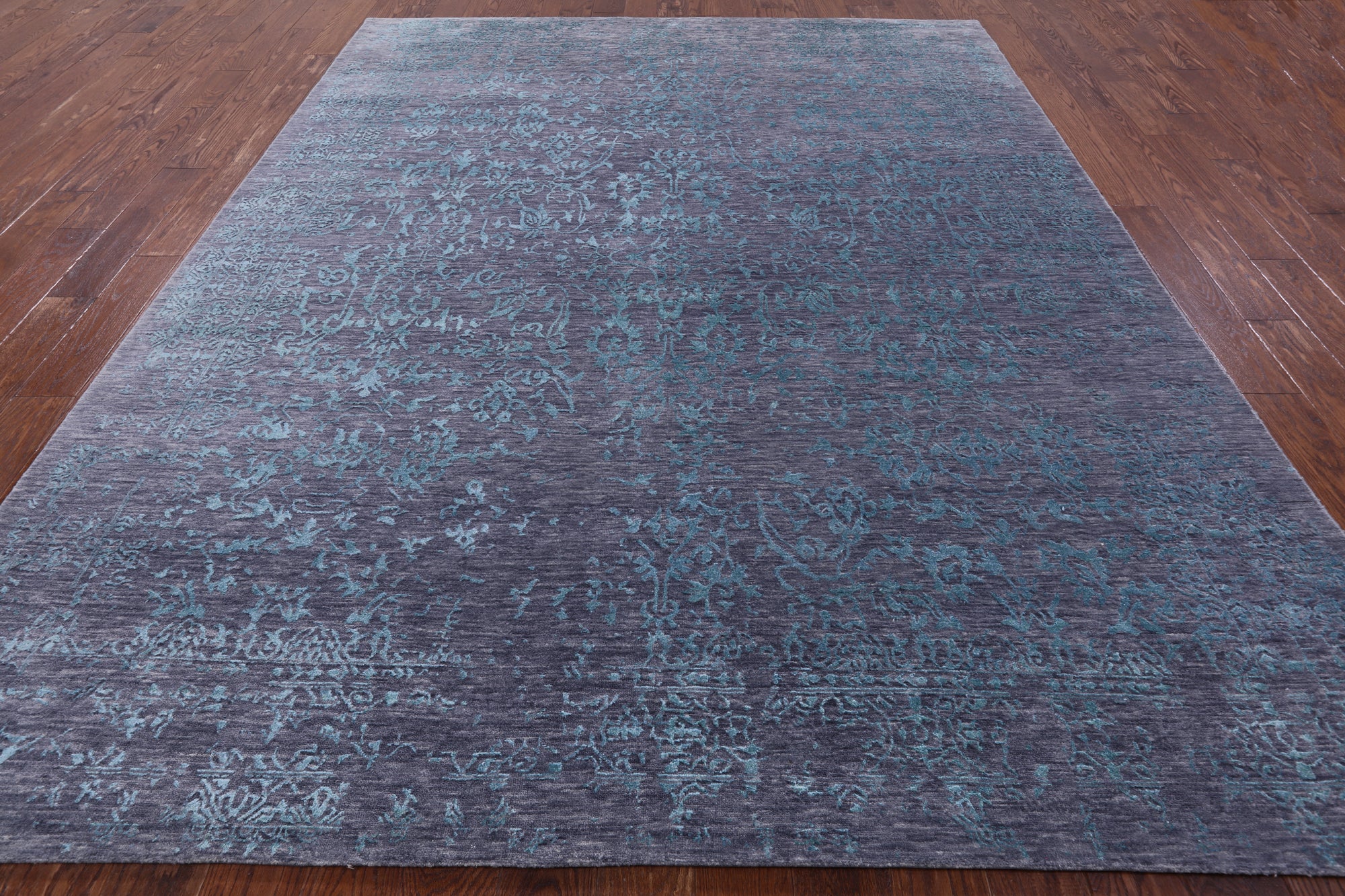 Grey Modern Hand Knotted Wool & Silk Rug - 7' 11" X 9' 11" - Golden Nile