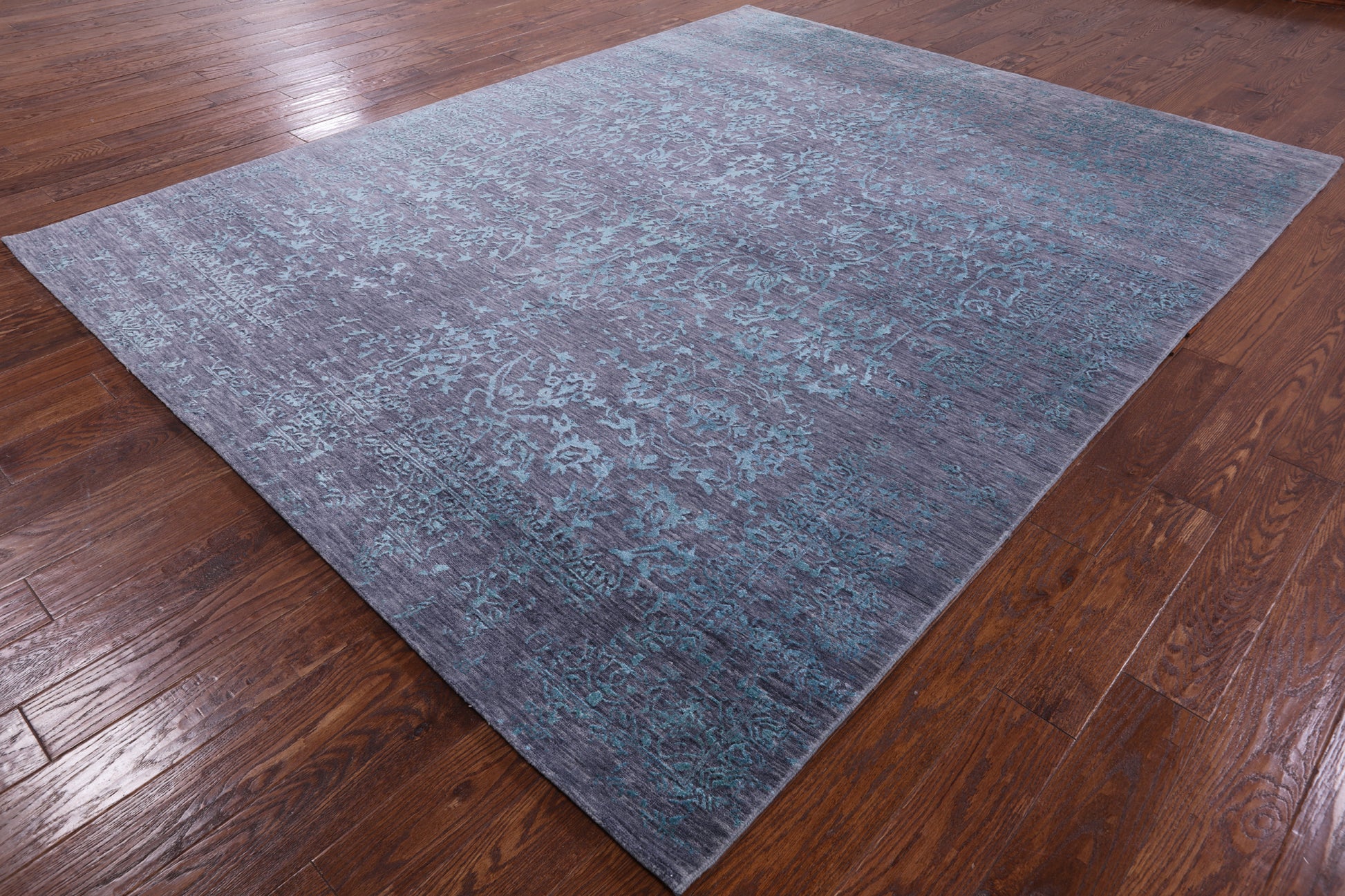 Grey Modern Hand Knotted Wool & Silk Rug - 7' 11" X 9' 11" - Golden Nile