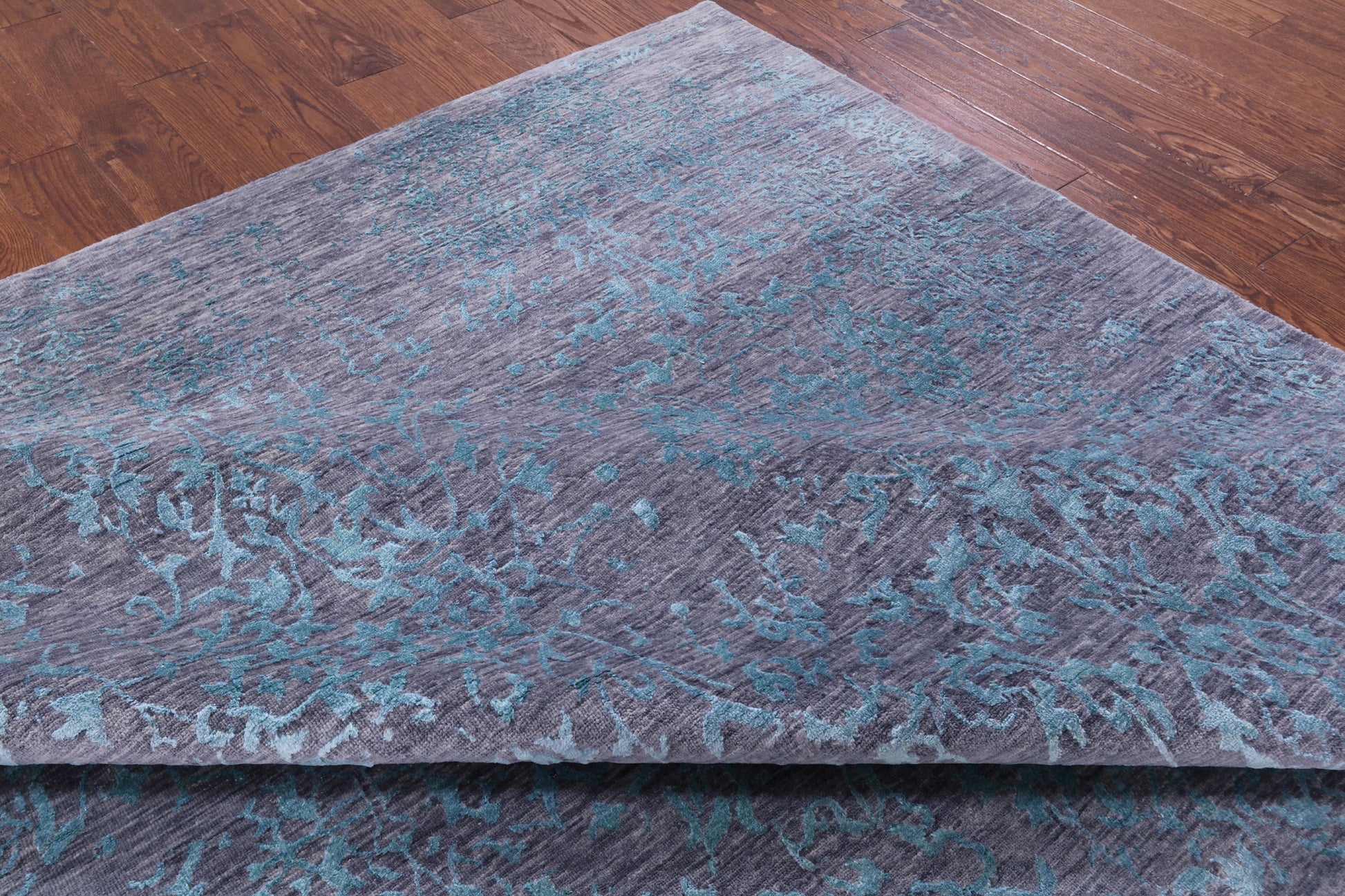 Grey Modern Hand Knotted Wool & Silk Rug - 7' 11" X 9' 11" - Golden Nile