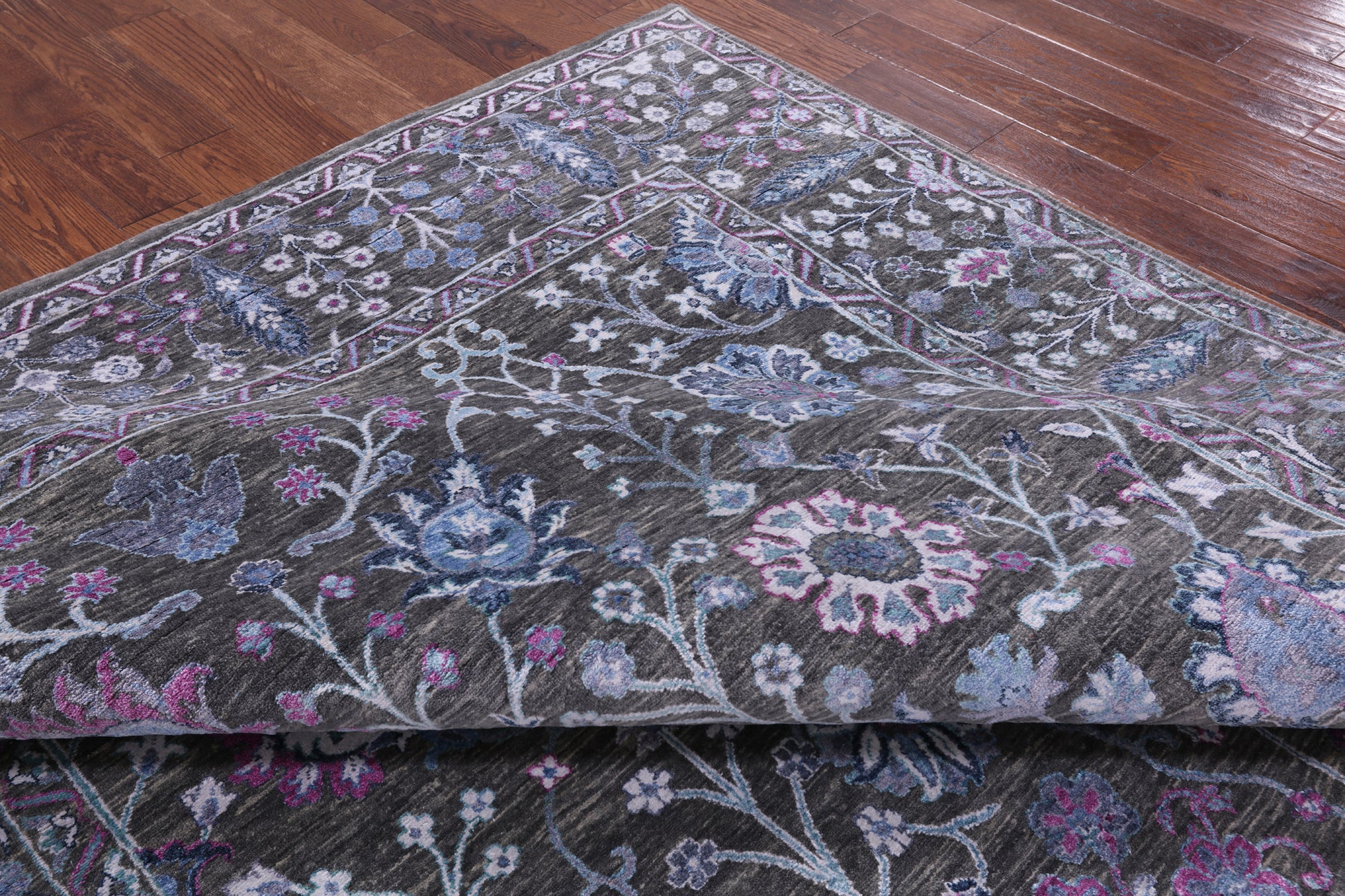 Grey Contemporary Hand Knotted Wool & Silk Rug - 8' 0" X 10' 10" - Golden Nile