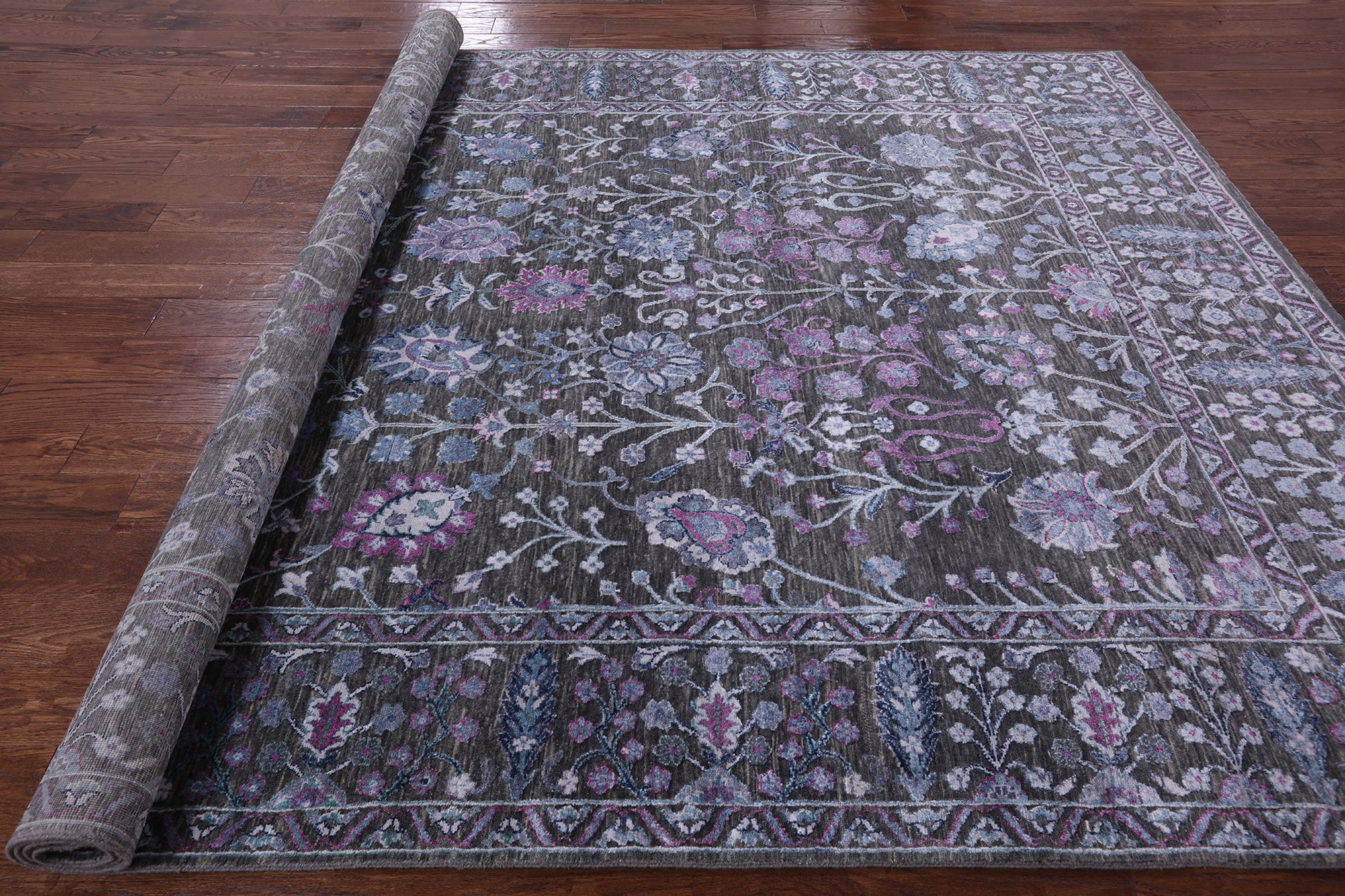 Grey Contemporary Hand Knotted Wool & Silk Rug - 8' 0" X 10' 10" - Golden Nile