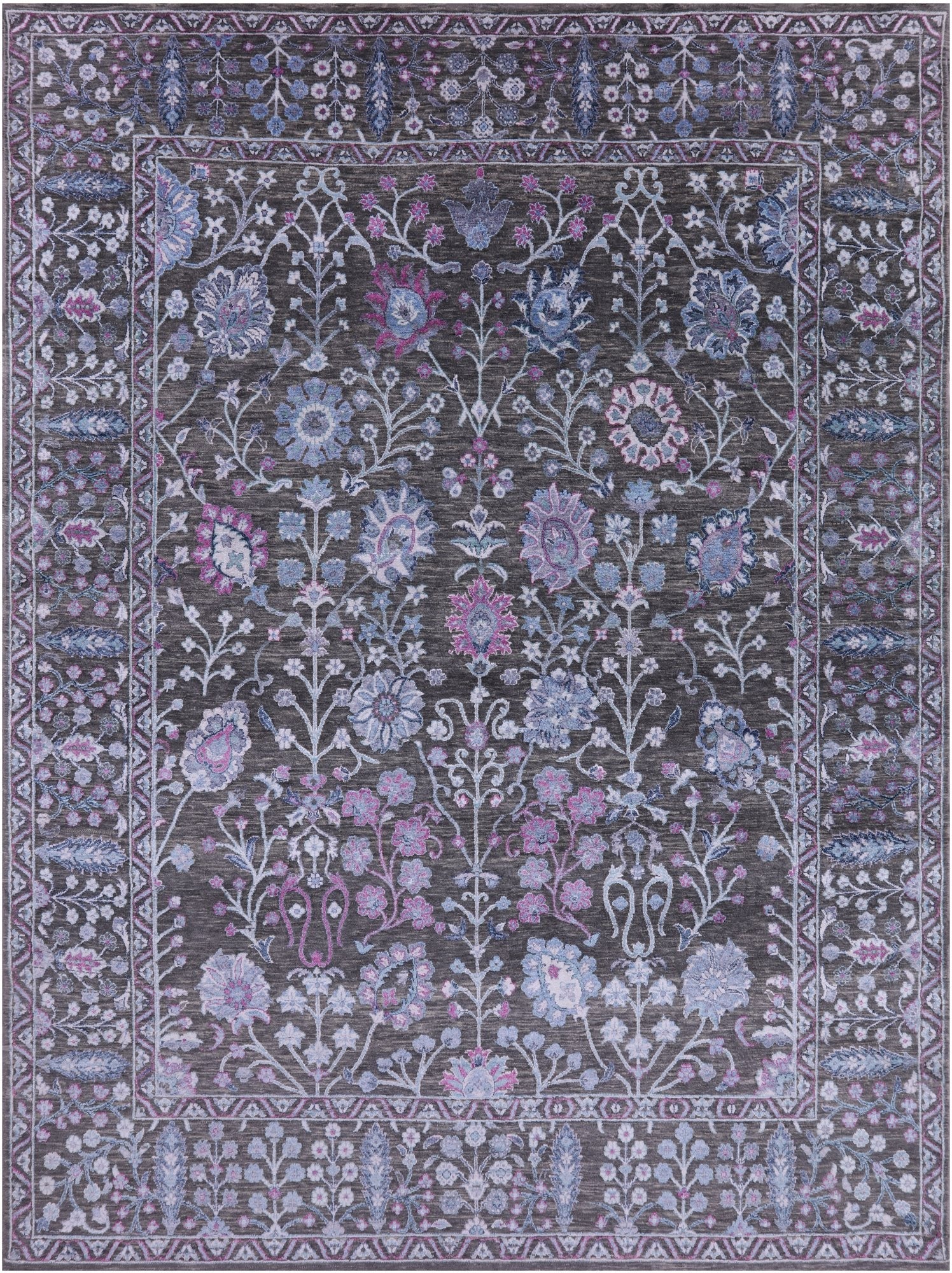 Grey Contemporary Hand Knotted Wool & Silk Rug - 8' 0" X 10' 10" - Golden Nile