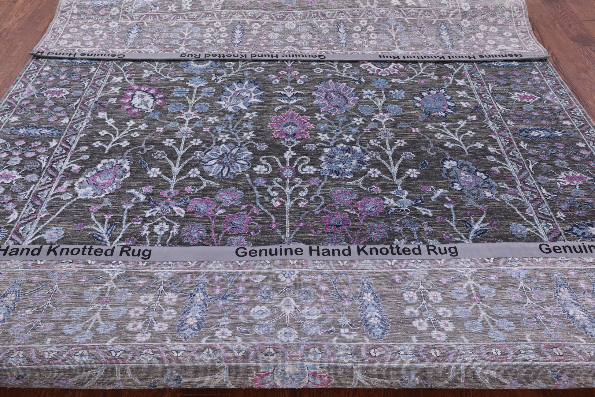 Grey Contemporary Hand Knotted Wool & Silk Rug - 8' 0" X 10' 10" - Golden Nile