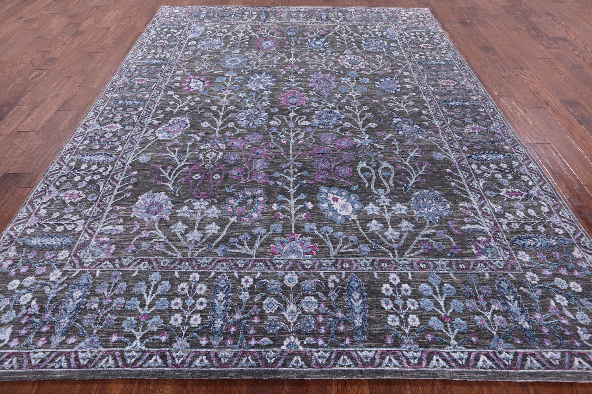 Grey Contemporary Hand Knotted Wool & Silk Rug - 8' 0" X 10' 10" - Golden Nile