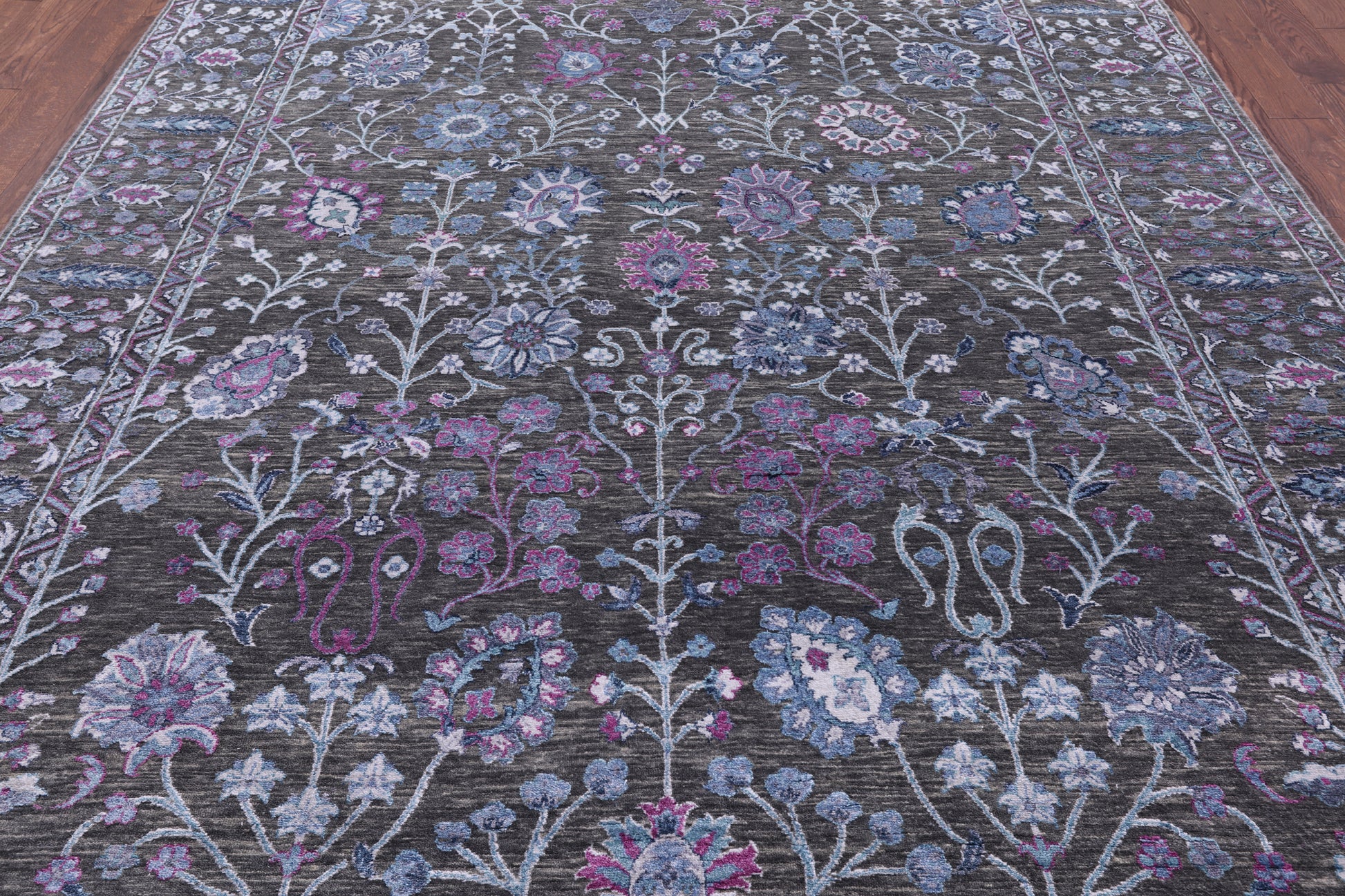 Grey Contemporary Hand Knotted Wool & Silk Rug - 8' 0" X 10' 10" - Golden Nile