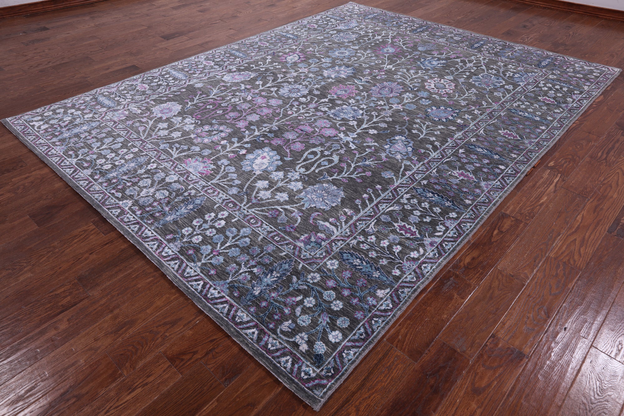 Grey Contemporary Hand Knotted Wool & Silk Rug - 8' 0" X 10' 10" - Golden Nile
