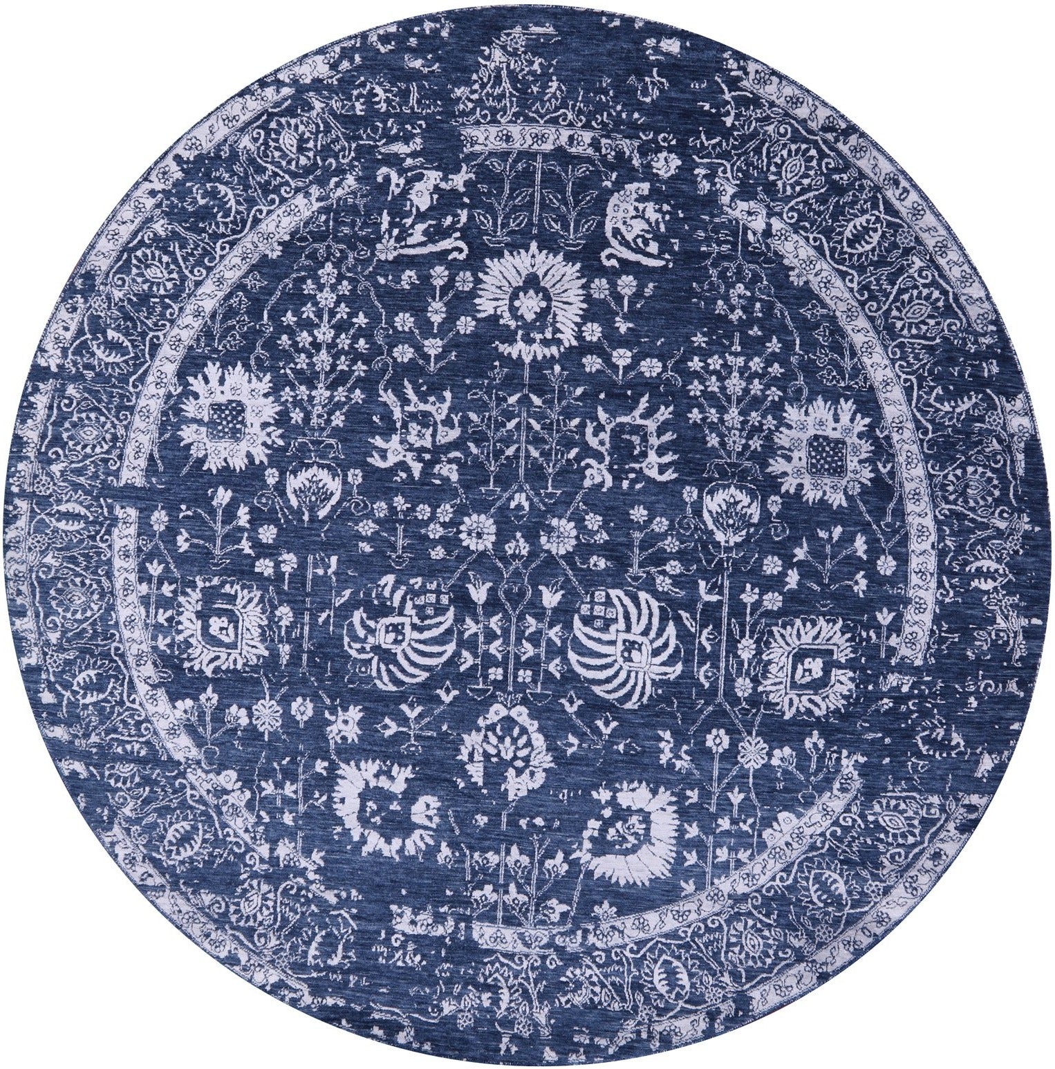 Blue Round Modern Handmade Wool & Silk Rug - 8' 3" X 8' 3" - Golden Nile