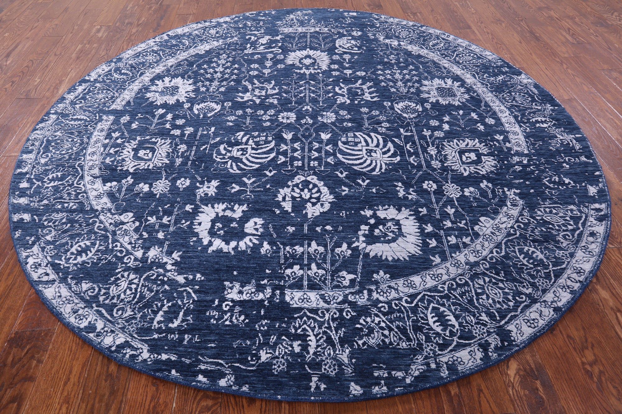 Blue Round Modern Handmade Wool & Silk Rug - 8' 3" X 8' 3" - Golden Nile