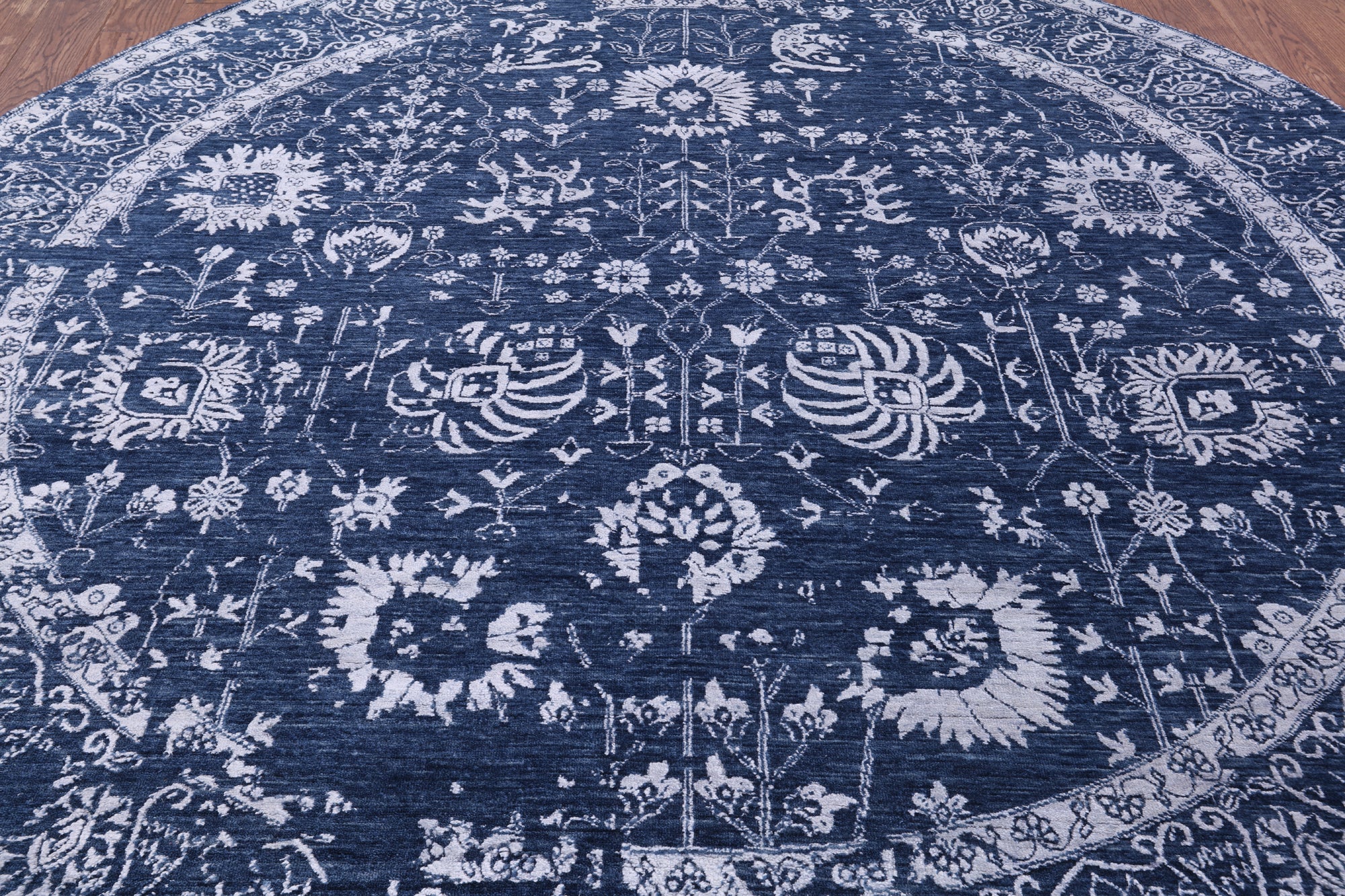 Blue Round Modern Handmade Wool & Silk Rug - 8' 3" X 8' 3" - Golden Nile