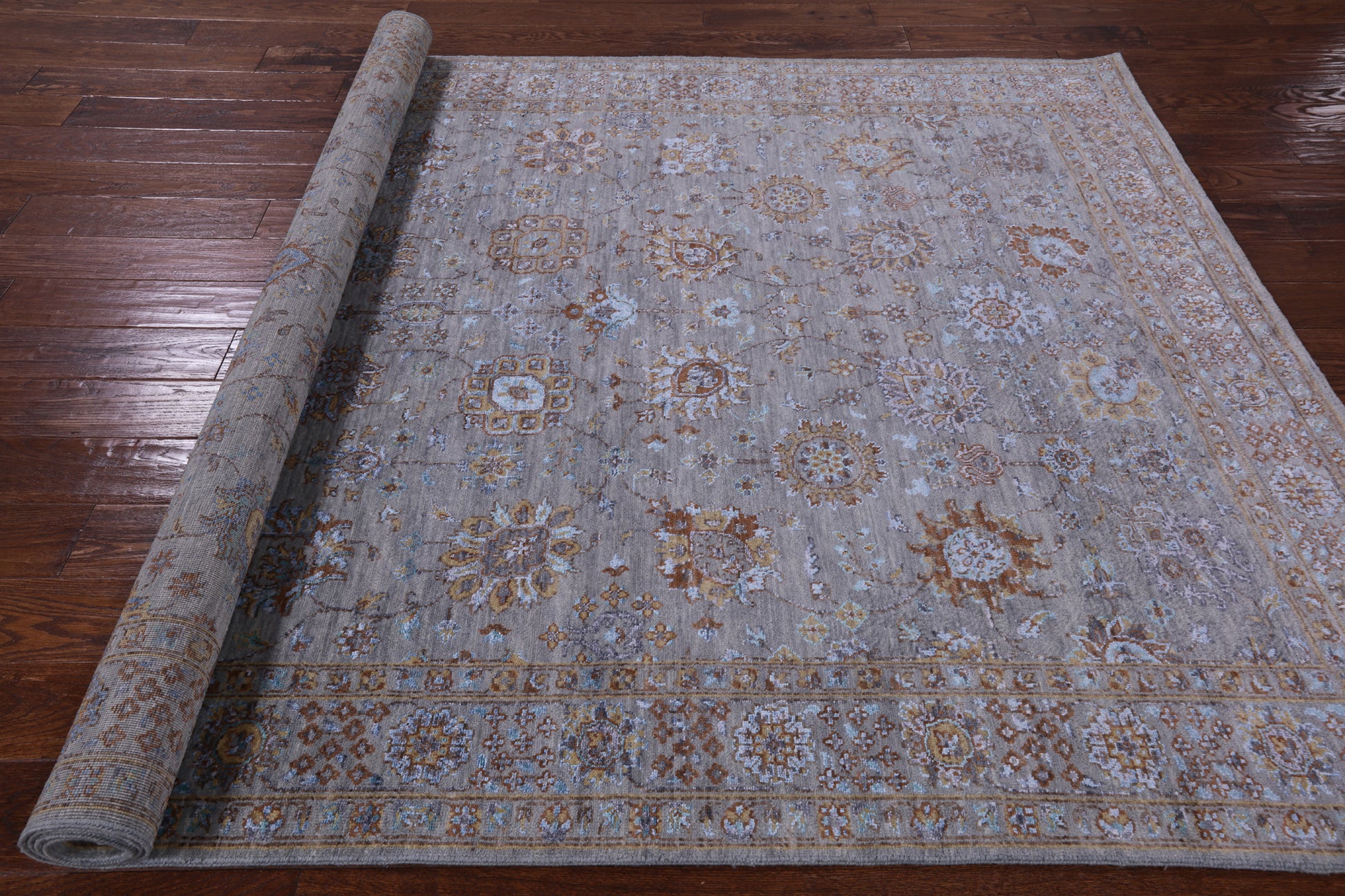 Grey Persian Hand Knotted Wool & Silk Rug - 6' 0" X 9' 0" - Golden Nile