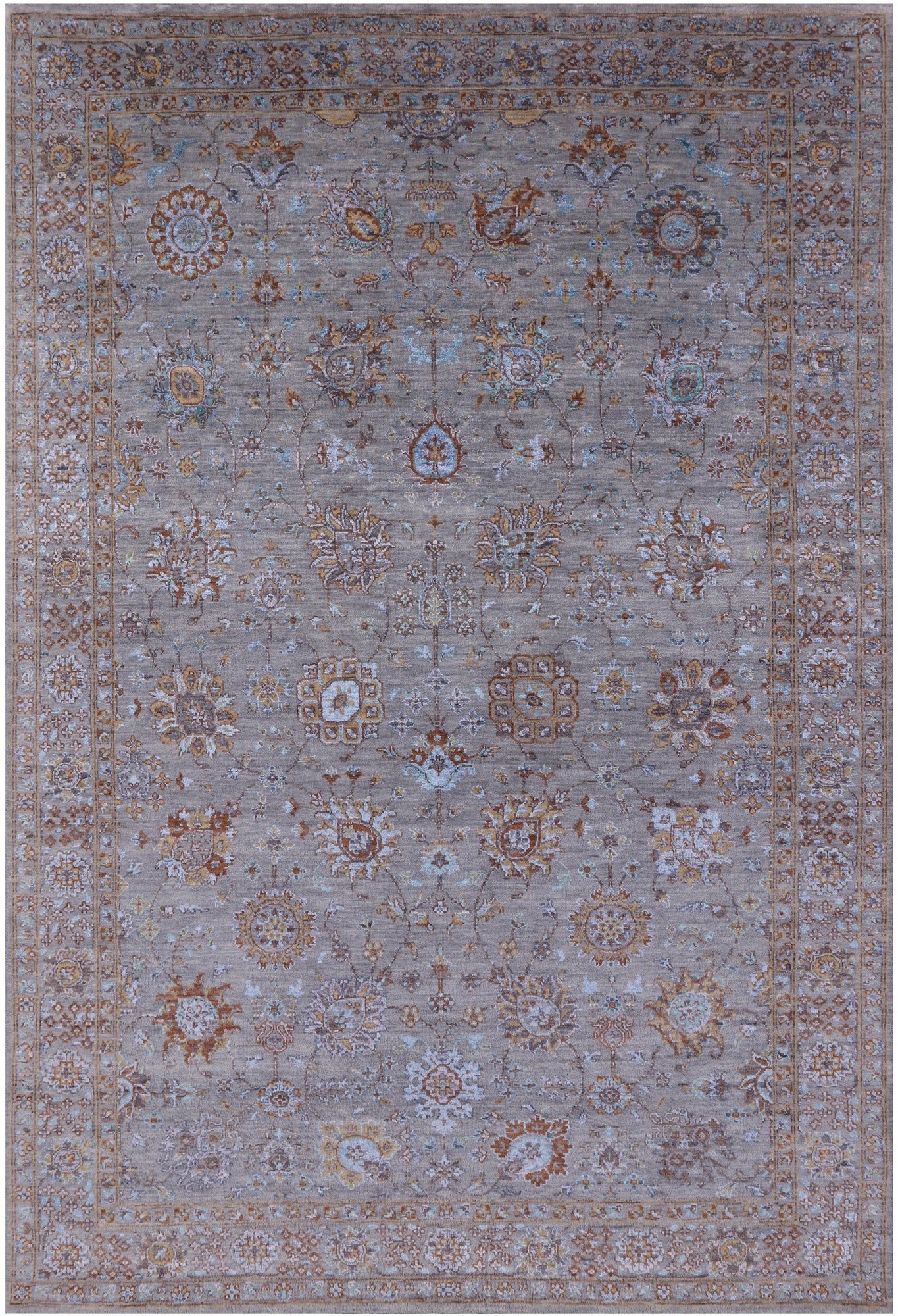 Grey Persian Hand Knotted Wool & Silk Rug - 6' 0" X 9' 0" - Golden Nile