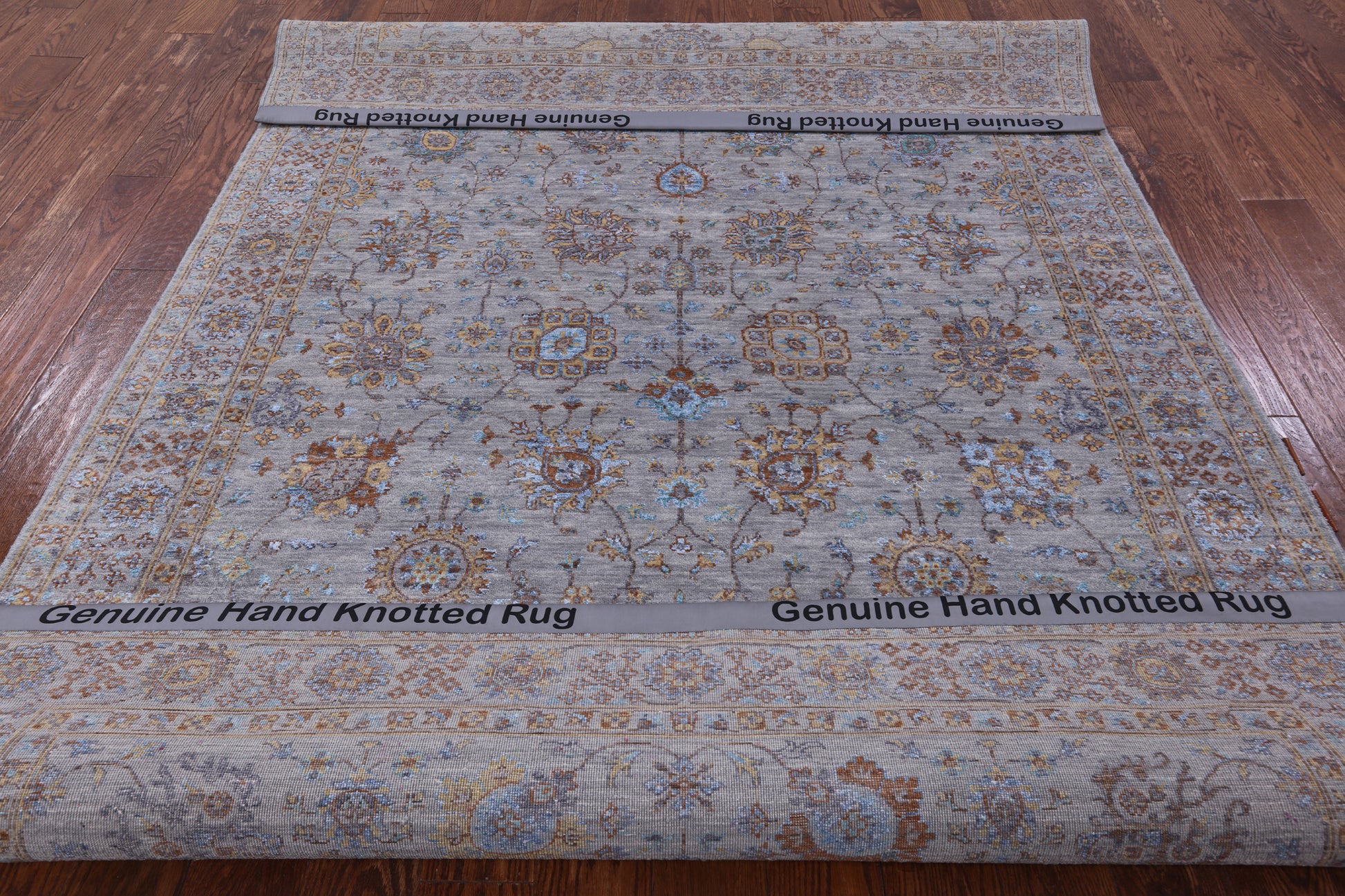 Grey Persian Hand Knotted Wool & Silk Rug - 6' 0" X 9' 0" - Golden Nile