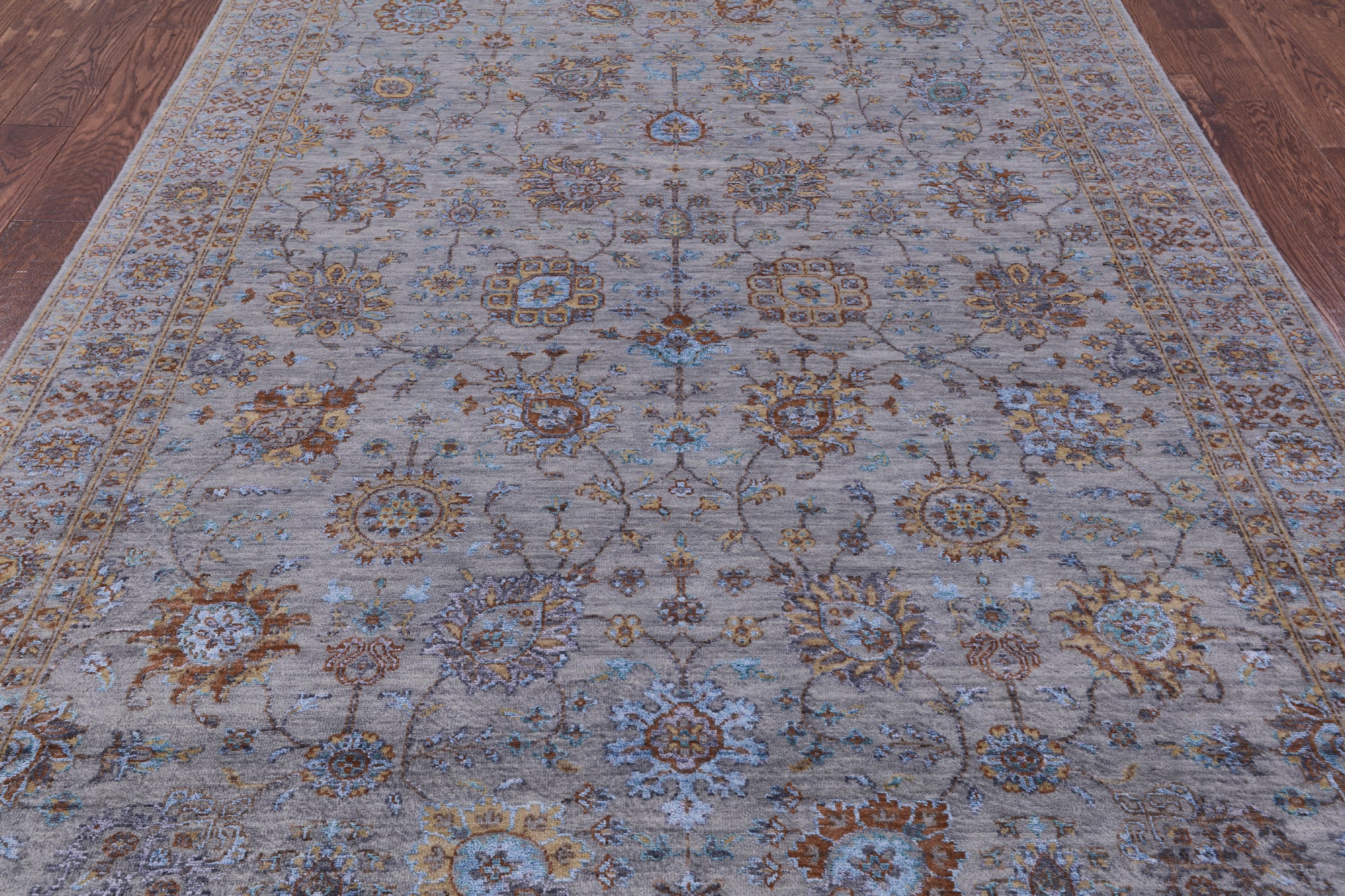 Grey Persian Hand Knotted Wool & Silk Rug - 6' 0" X 9' 0" - Golden Nile