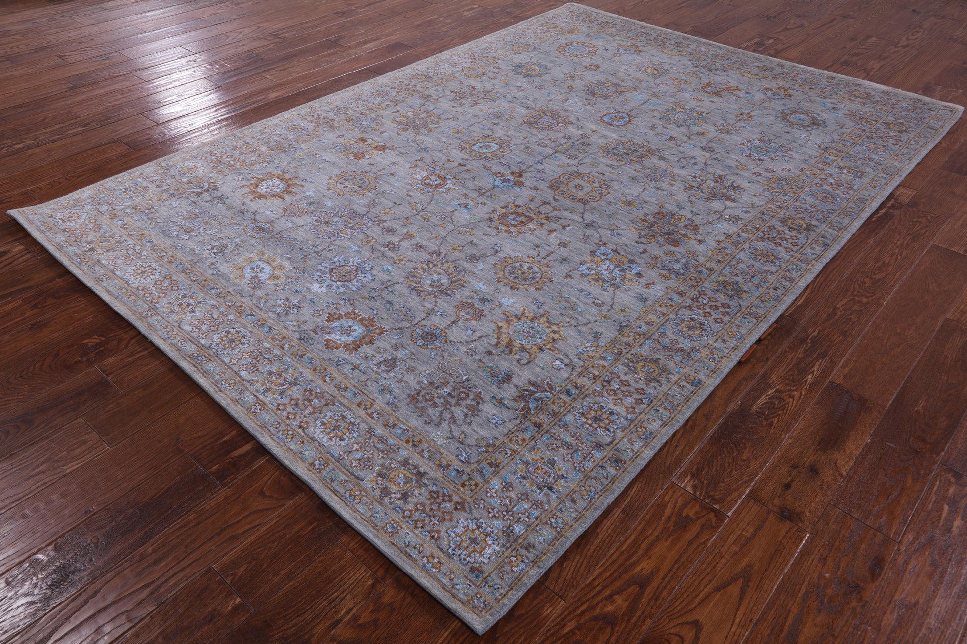 Grey Persian Hand Knotted Wool & Silk Rug - 6' 0" X 9' 0" - Golden Nile
