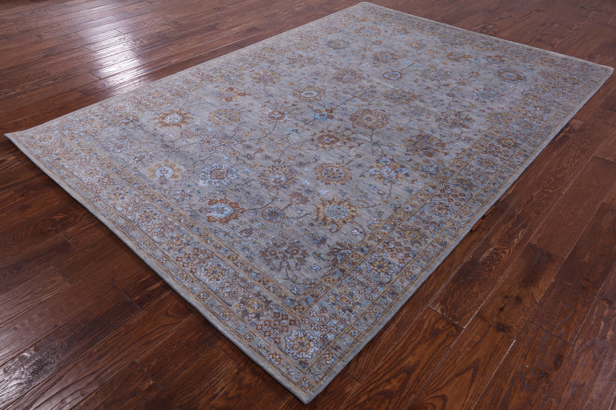 Grey Persian Hand Knotted Wool & Silk Rug - 6' 0" X 9' 0" - Golden Nile
