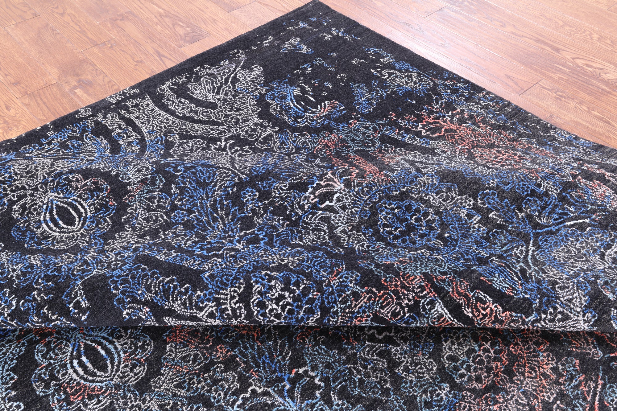 Black Persian Hand Knotted Wool & Silk Rug - 8' 1" X 10' 1" - Golden Nile