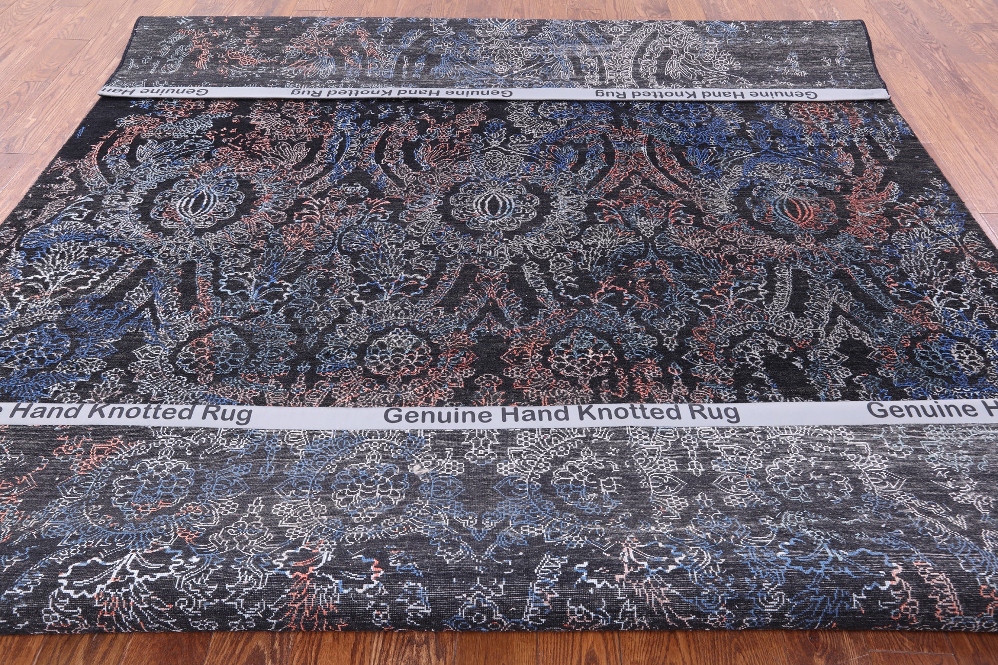 Black Persian Hand Knotted Wool & Silk Rug - 8' 1" X 10' 1" - Golden Nile