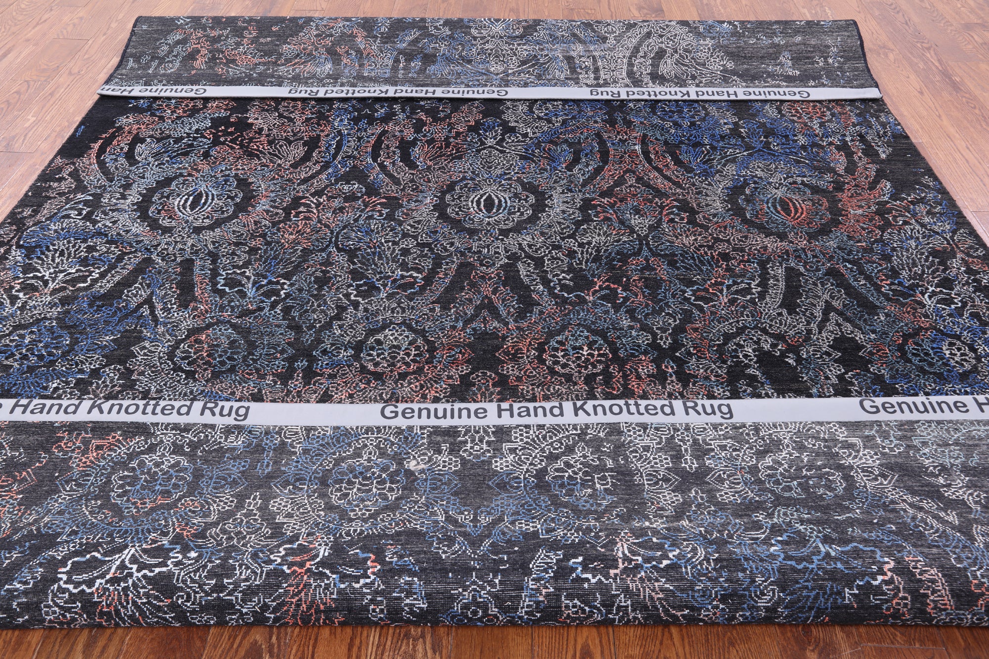 Black Persian Hand Knotted Wool & Silk Rug - 8' 1" X 10' 1" - Golden Nile