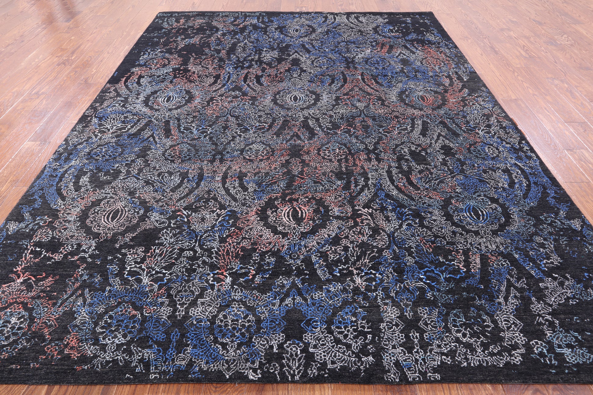 Black Persian Hand Knotted Wool & Silk Rug - 8' 1" X 10' 1" - Golden Nile