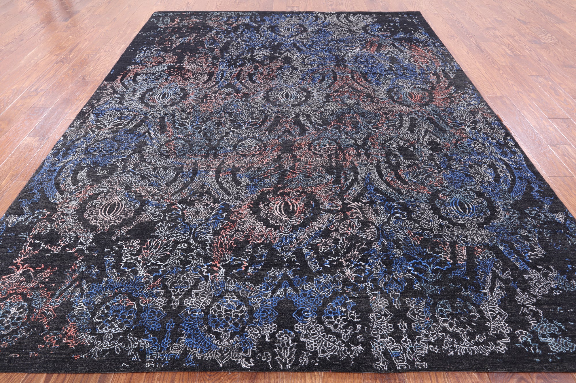 Black Persian Hand Knotted Wool & Silk Rug - 8' 1" X 10' 1" - Golden Nile