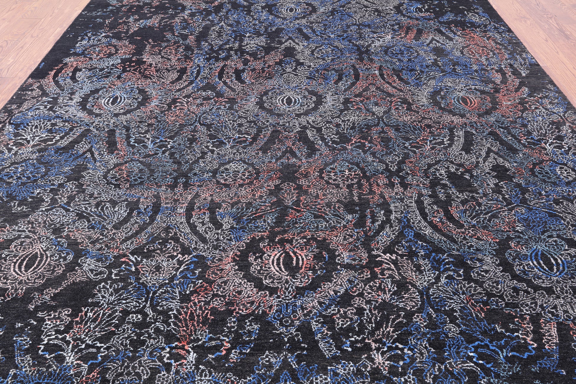 Black Persian Hand Knotted Wool & Silk Rug - 8' 1" X 10' 1" - Golden Nile