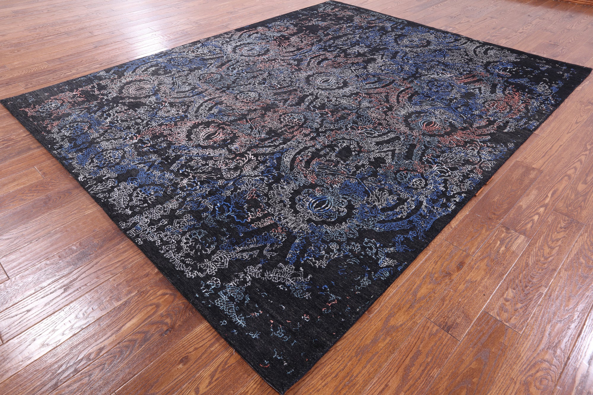 Black Persian Hand Knotted Wool & Silk Rug - 8' 1" X 10' 1" - Golden Nile