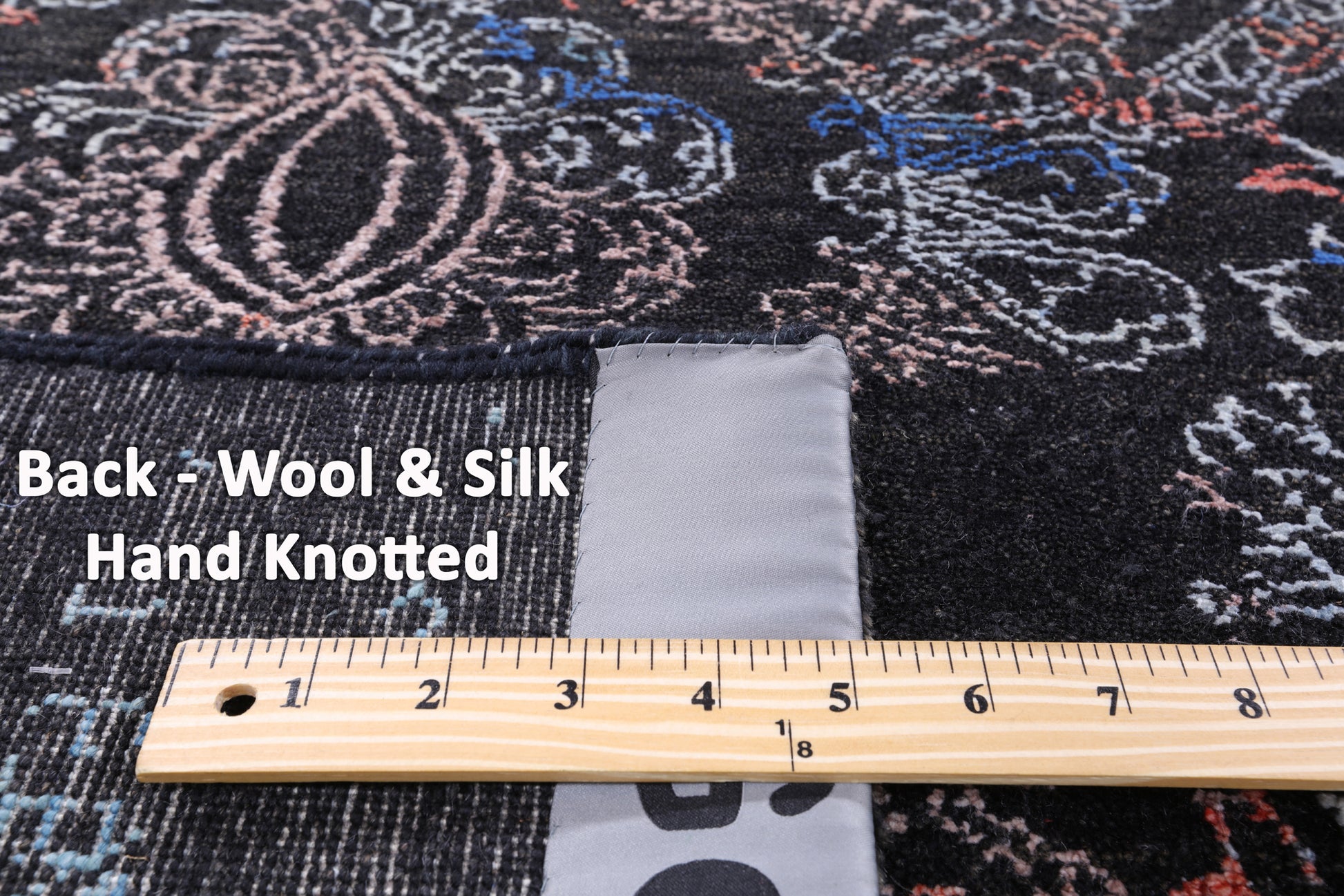 Black Persian Hand Knotted Wool & Silk Rug - 8' 1" X 10' 1" - Golden Nile