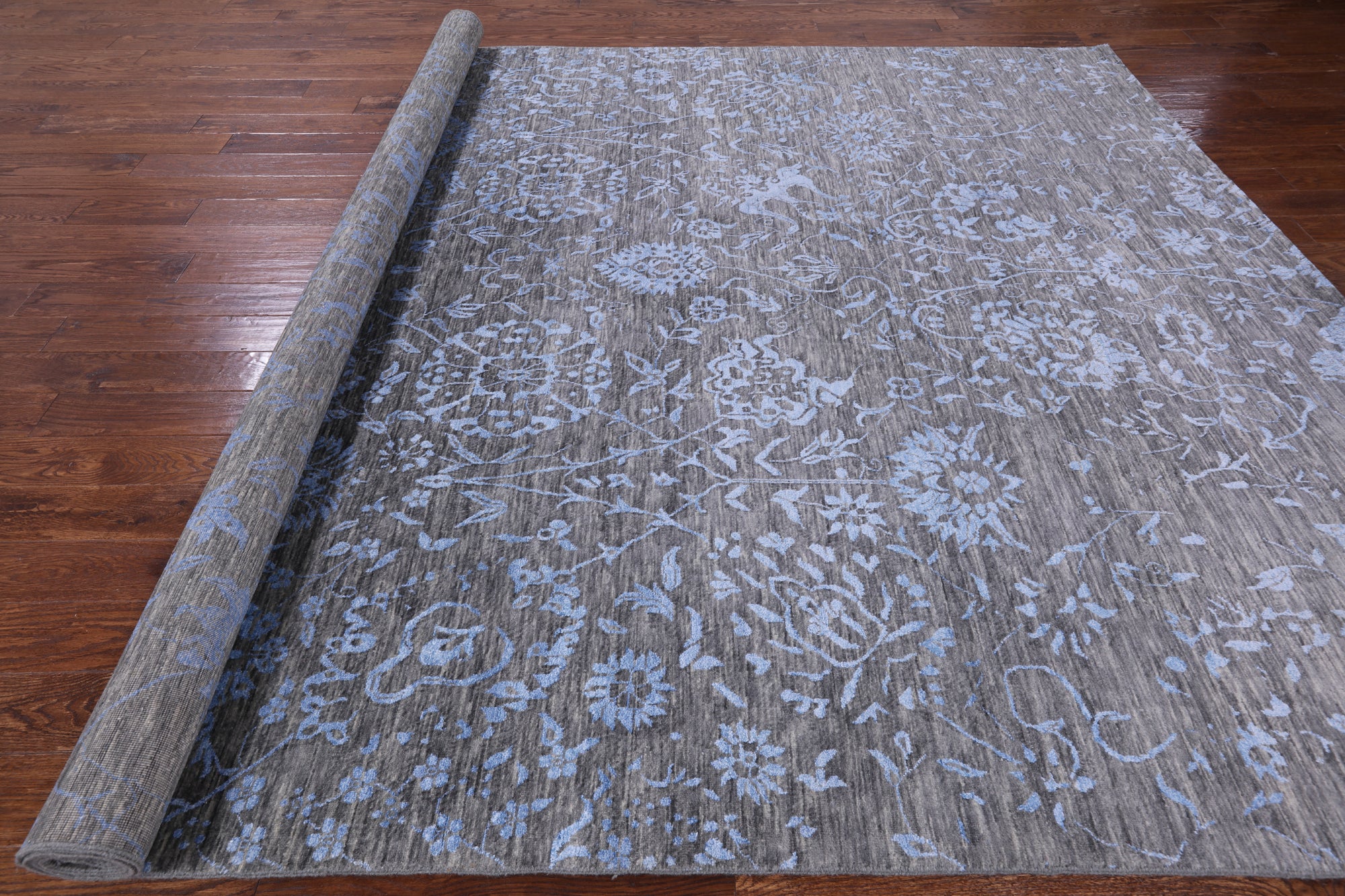 Grey Modern Handmade Wool & Silk Rug - 8' 11" X 12' 0" - Golden Nile