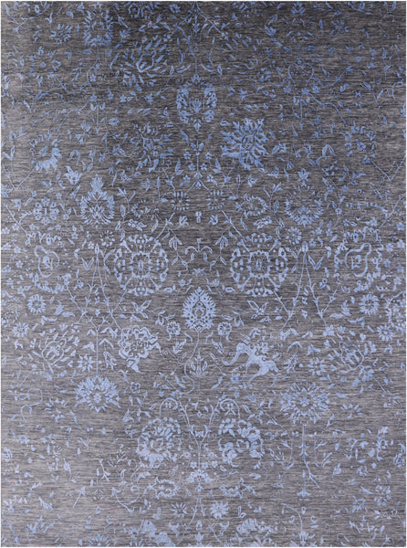Grey Modern Handmade Wool & Silk Rug - 8' 11" X 12' 0" - Golden Nile