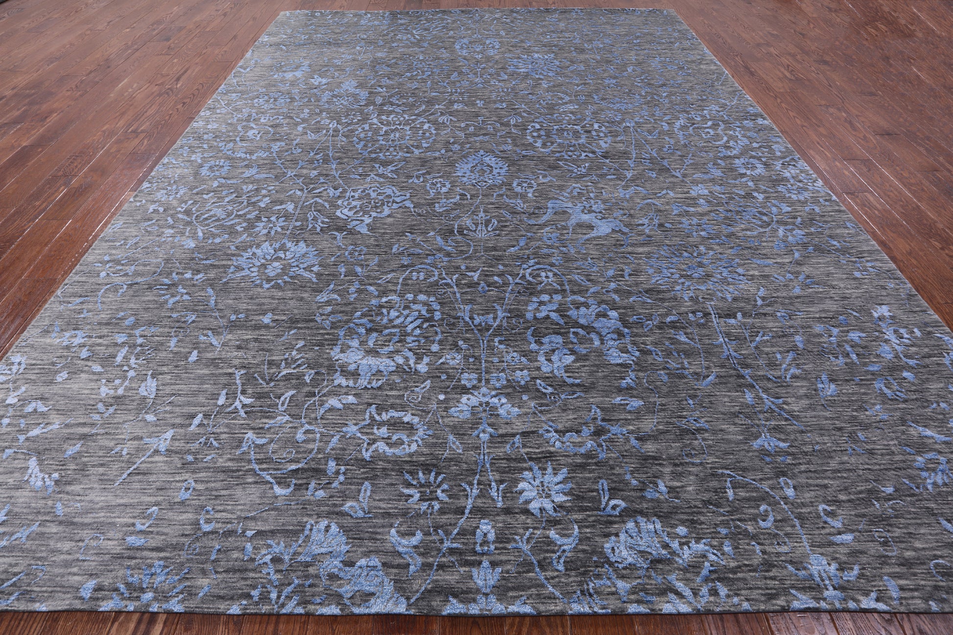 Grey Modern Handmade Wool & Silk Rug - 8' 11" X 12' 0" - Golden Nile