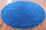 Blue Round Persian Gabbeh Hand Knotted Wool Rug - 9' 0" X 9' 0" - Golden Nile