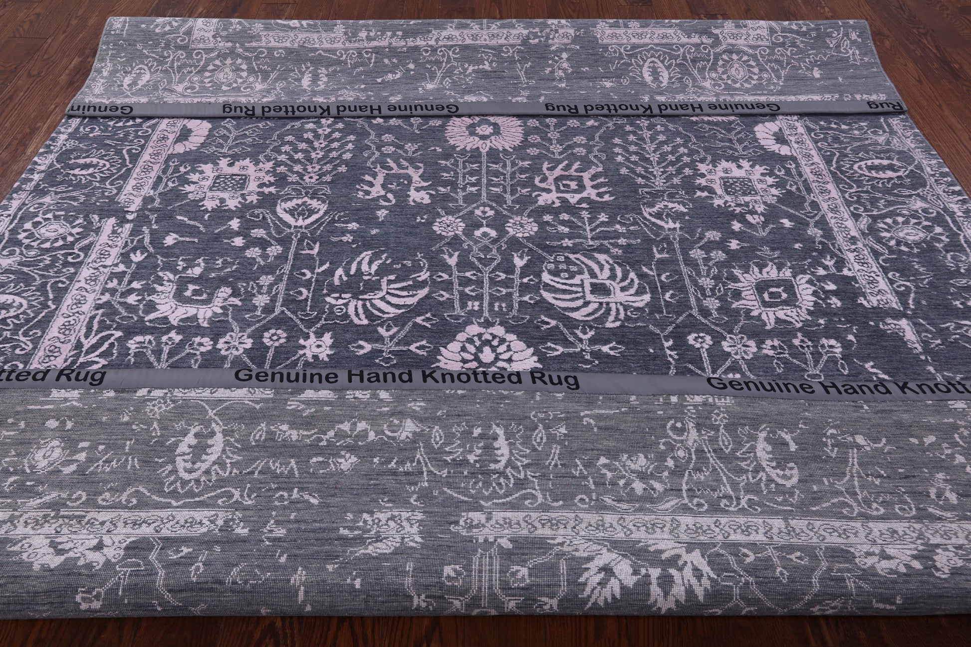 Grey Contemporary Hand Knotted Wool & Silk Rug - 8' 0" X 9' 10" - Golden Nile
