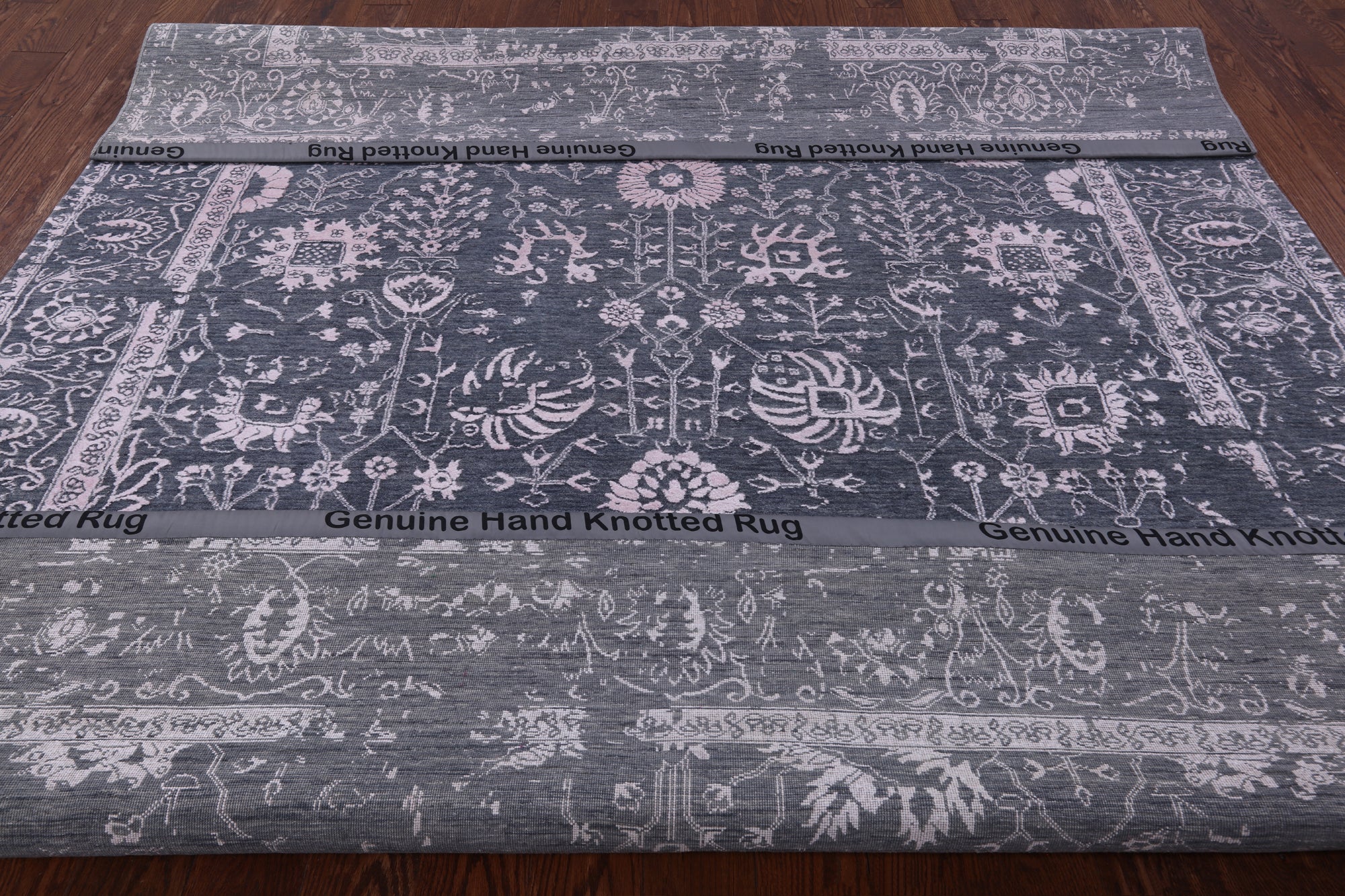 Grey Contemporary Hand Knotted Wool & Silk Rug - 8' 0" X 9' 10" - Golden Nile