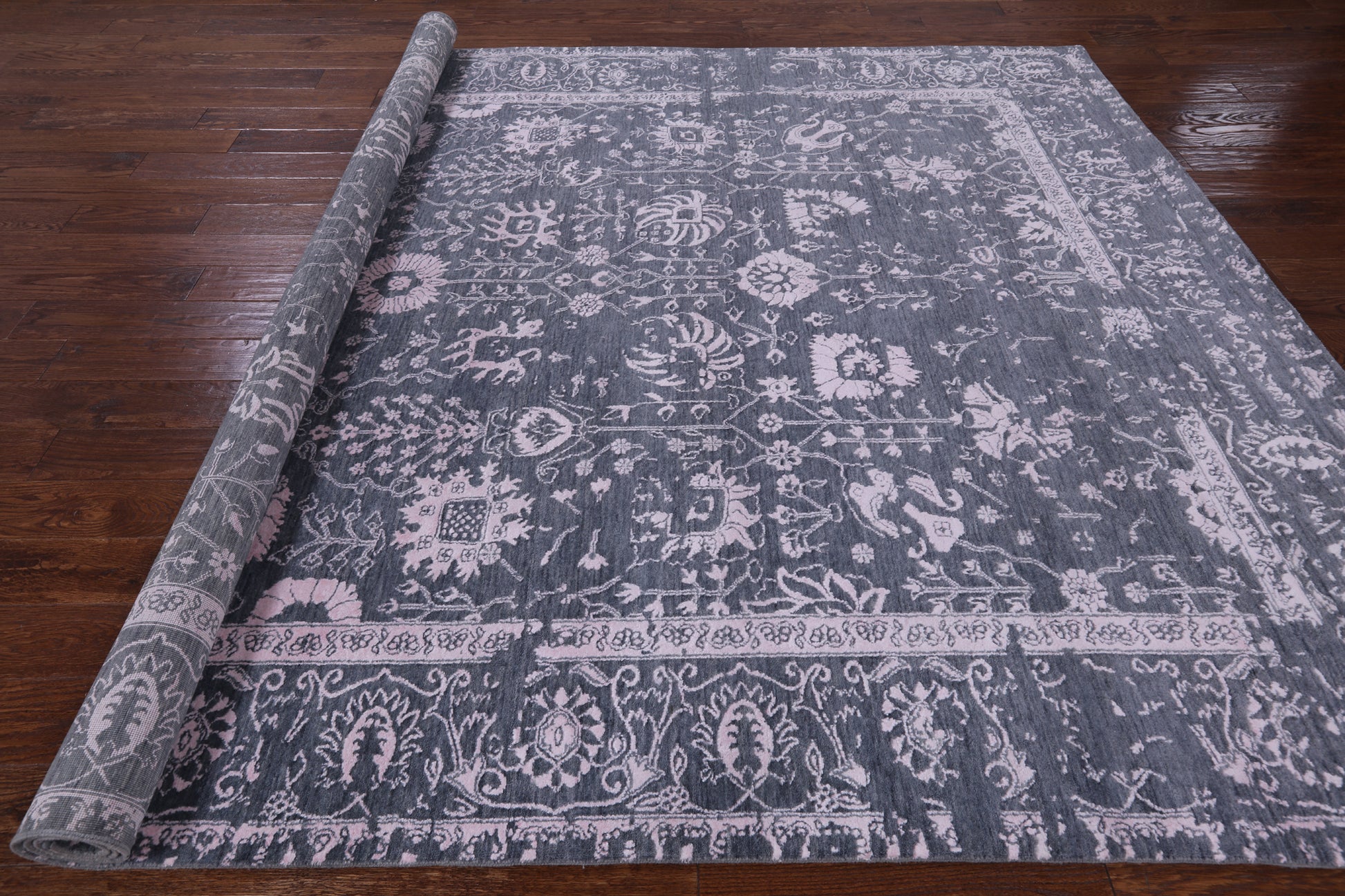 Grey Contemporary Hand Knotted Wool & Silk Rug - 8' 0" X 9' 10" - Golden Nile
