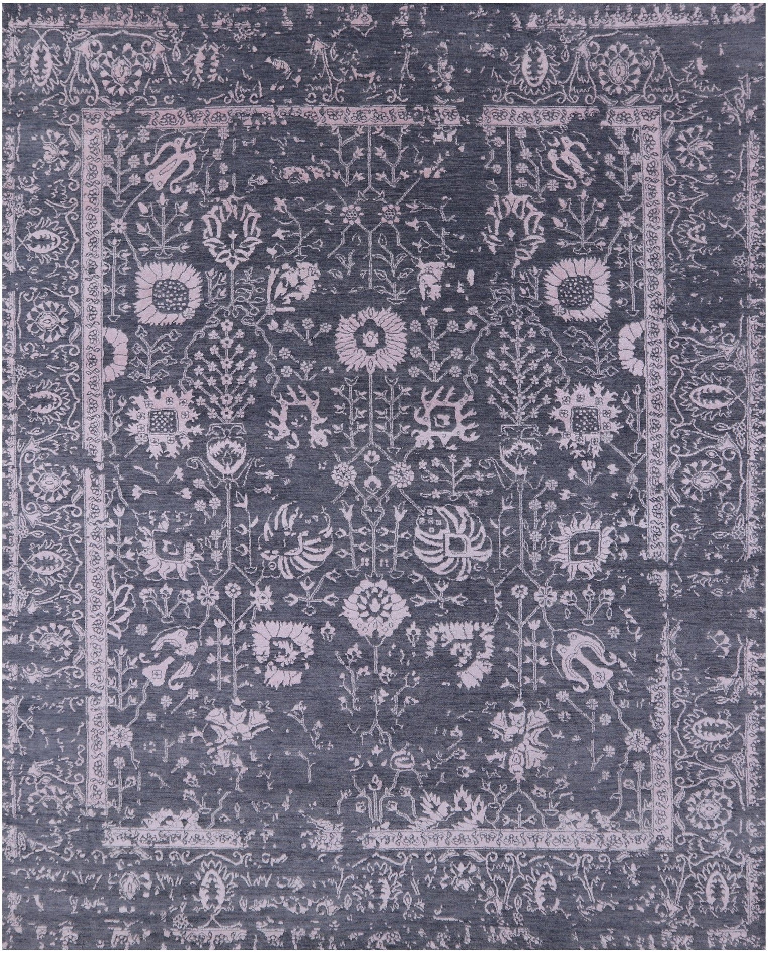 Grey Contemporary Hand Knotted Wool & Silk Rug - 8' 0" X 9' 10" - Golden Nile