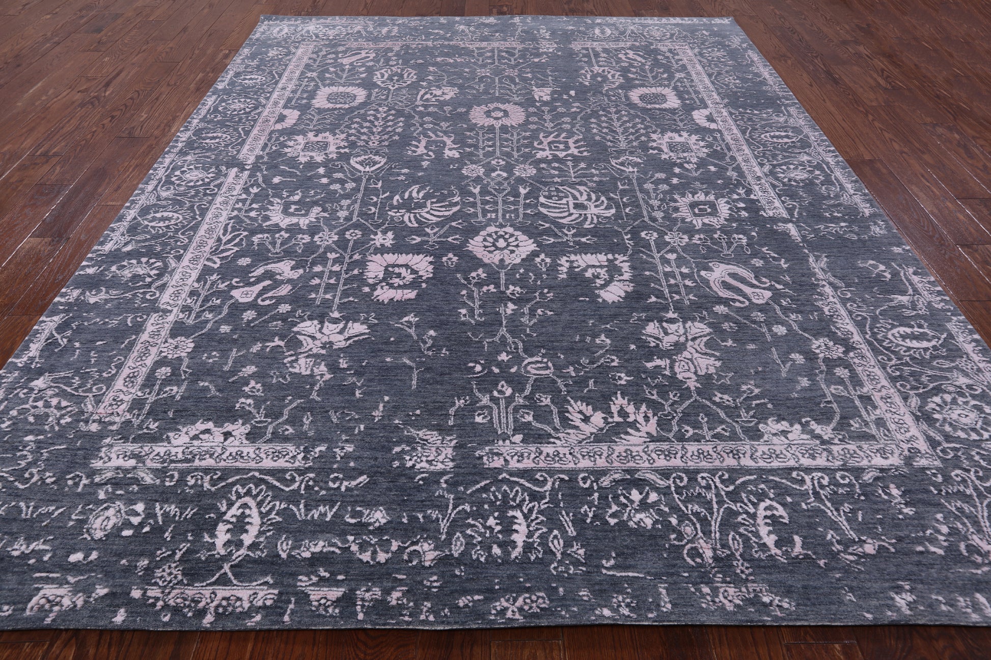 Grey Contemporary Hand Knotted Wool & Silk Rug - 8' 0" X 9' 10" - Golden Nile