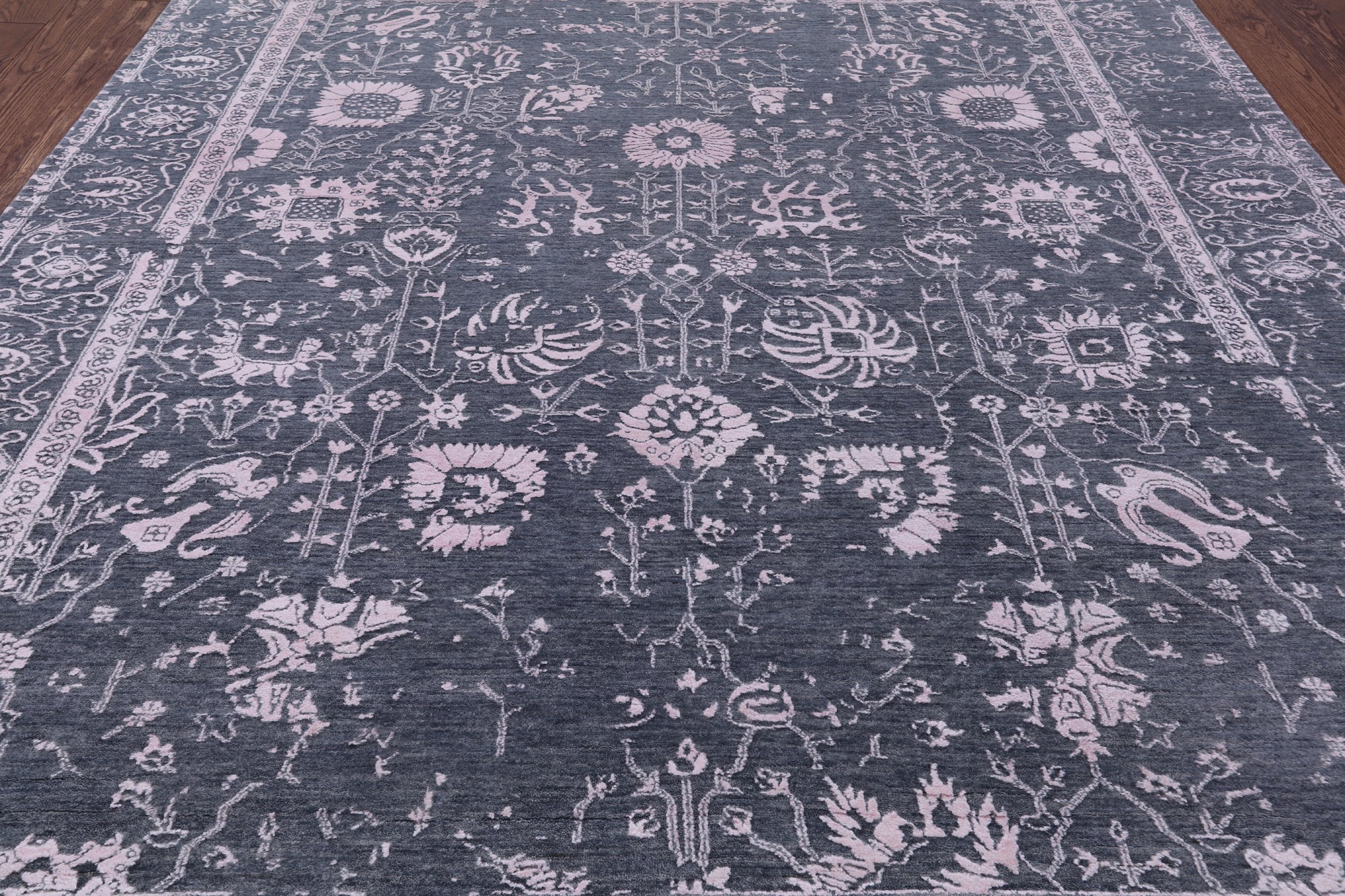 Grey Contemporary Hand Knotted Wool & Silk Rug - 8' 0" X 9' 10" - Golden Nile