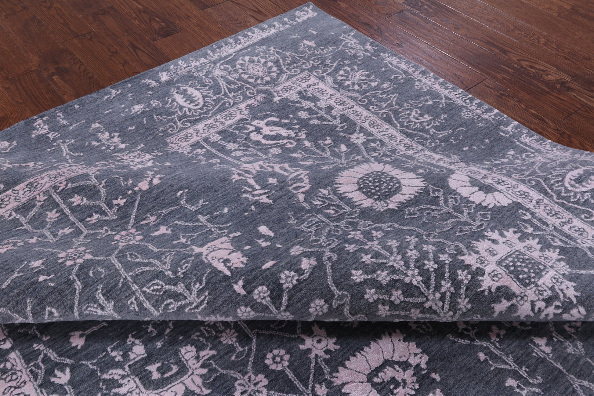 Grey Contemporary Hand Knotted Wool & Silk Rug - 8' 0" X 9' 10" - Golden Nile