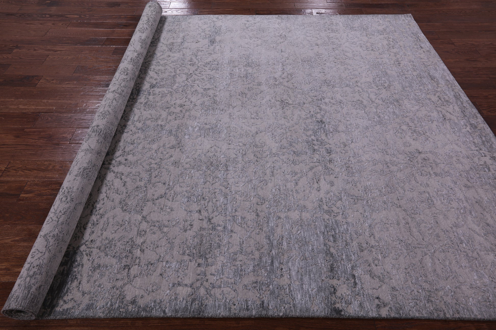 Grey Modern Handmade Wool & Silk Rug - 7' 11" X 9' 10" - Golden Nile
