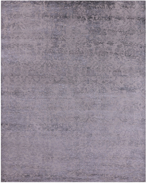 Grey Modern Handmade Wool & Silk Rug - 7' 11" X 9' 10" - Golden Nile