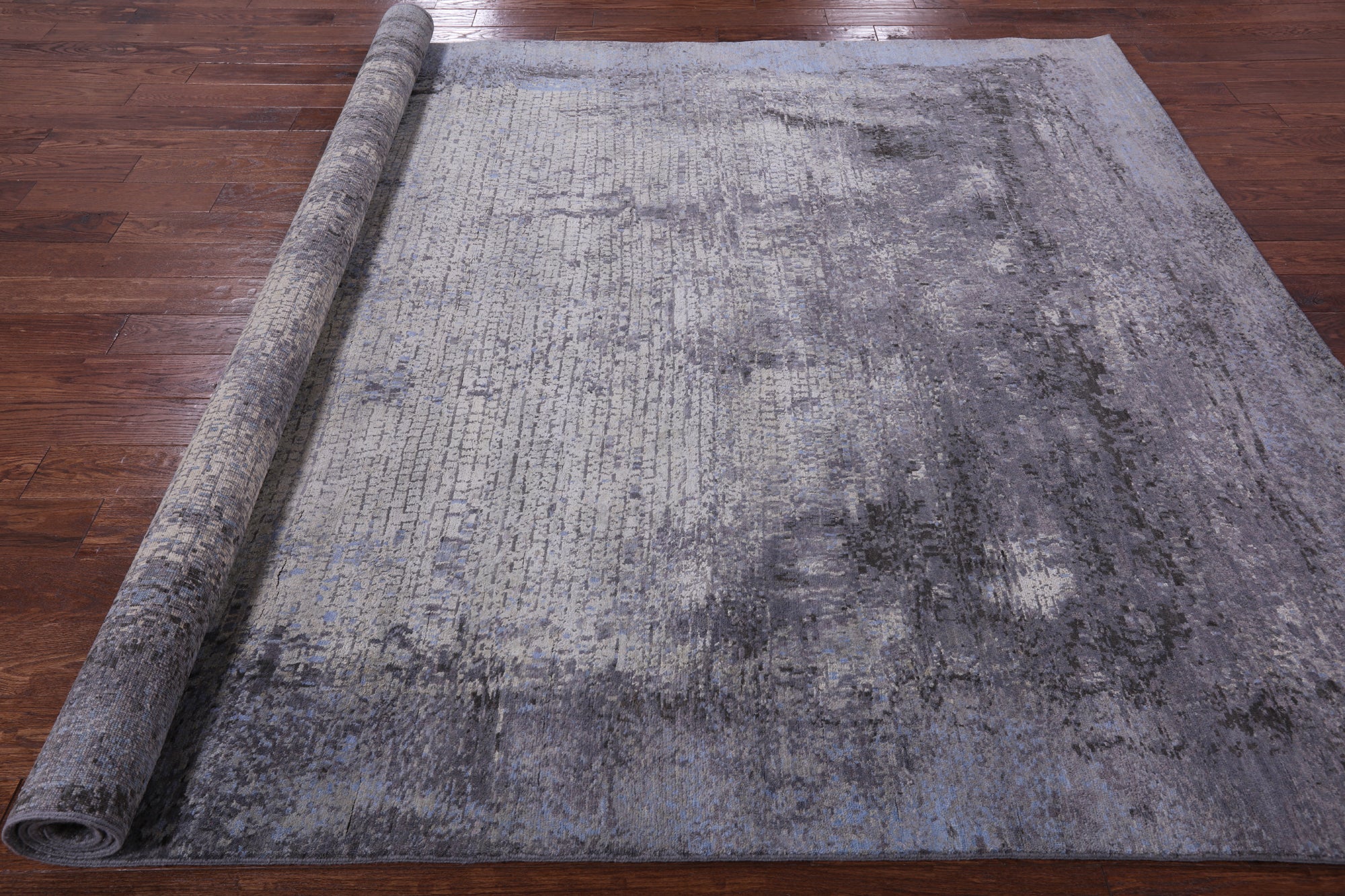 Abstract Modern Hand Knotted Wool & Silk Rug - 7' 11" X 9' 11" - Golden Nile