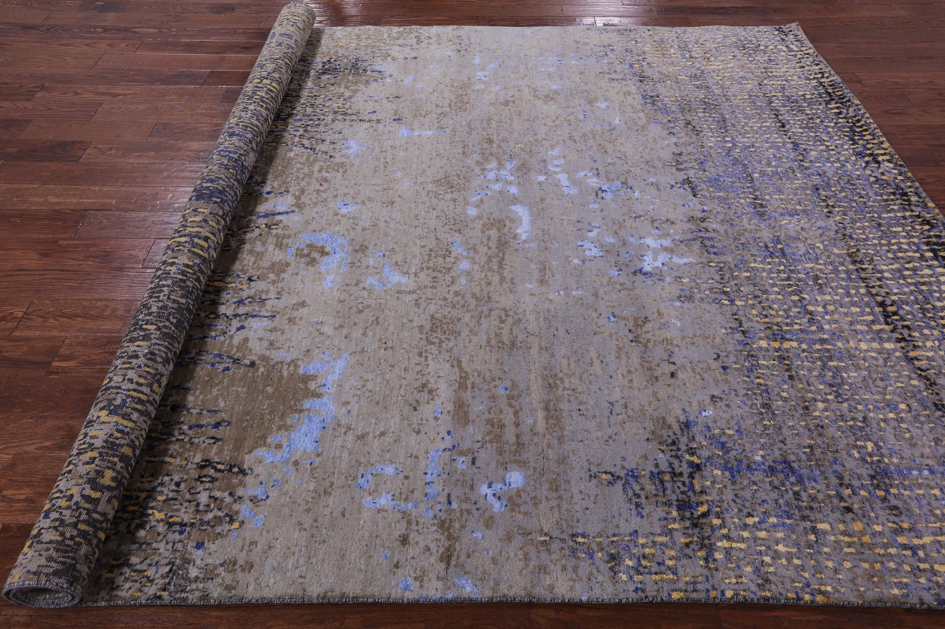 Abstract Modern Hand Knotted Wool & Silk Rug - 8' 1" X 10' 8" - Golden Nile