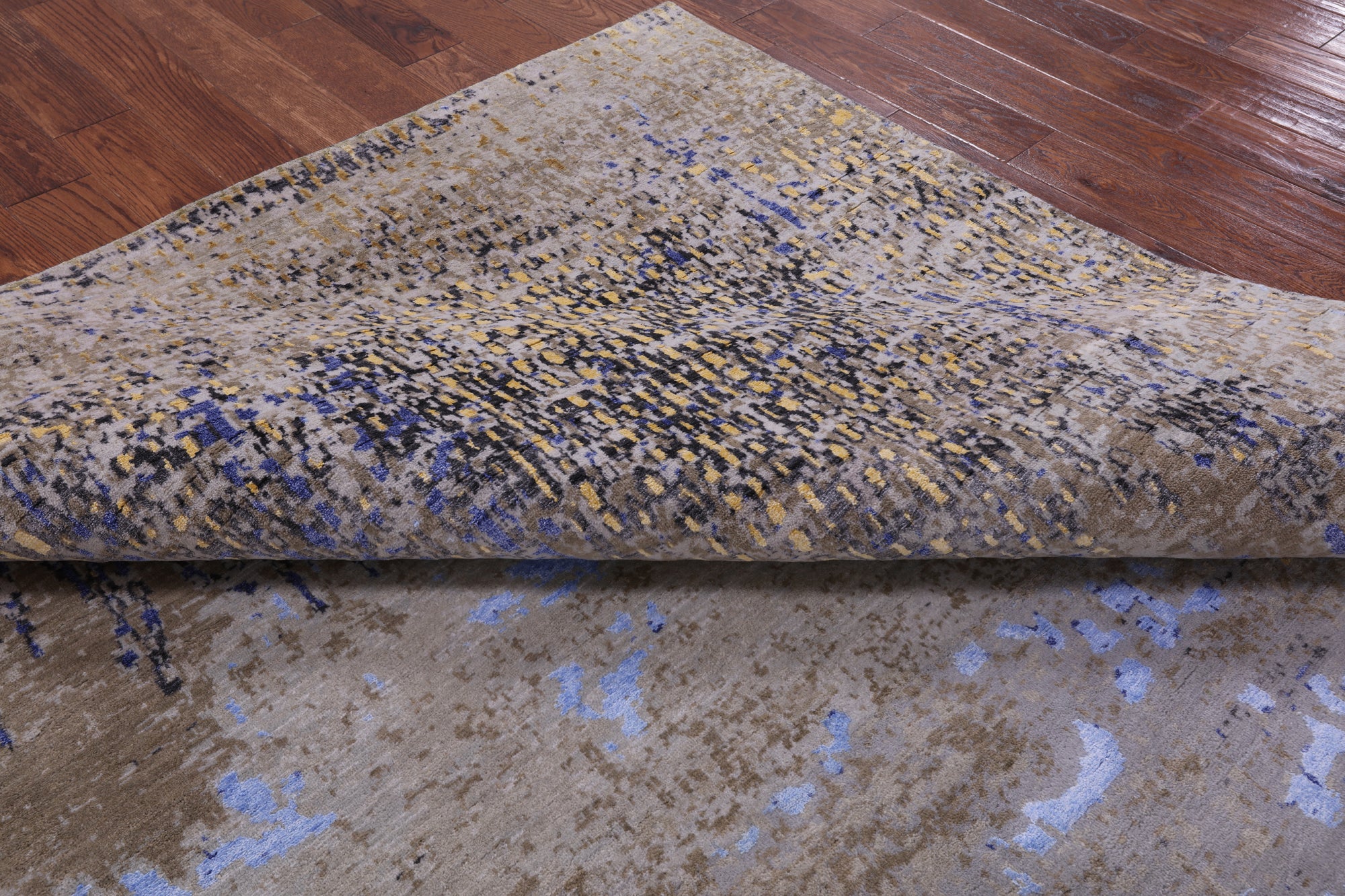Abstract Modern Hand Knotted Wool & Silk Rug - 8' 1" X 10' 8" - Golden Nile
