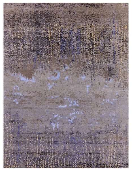 Abstract Modern Hand Knotted Wool & Silk Rug - 8' 1" X 10' 8" - Golden Nile