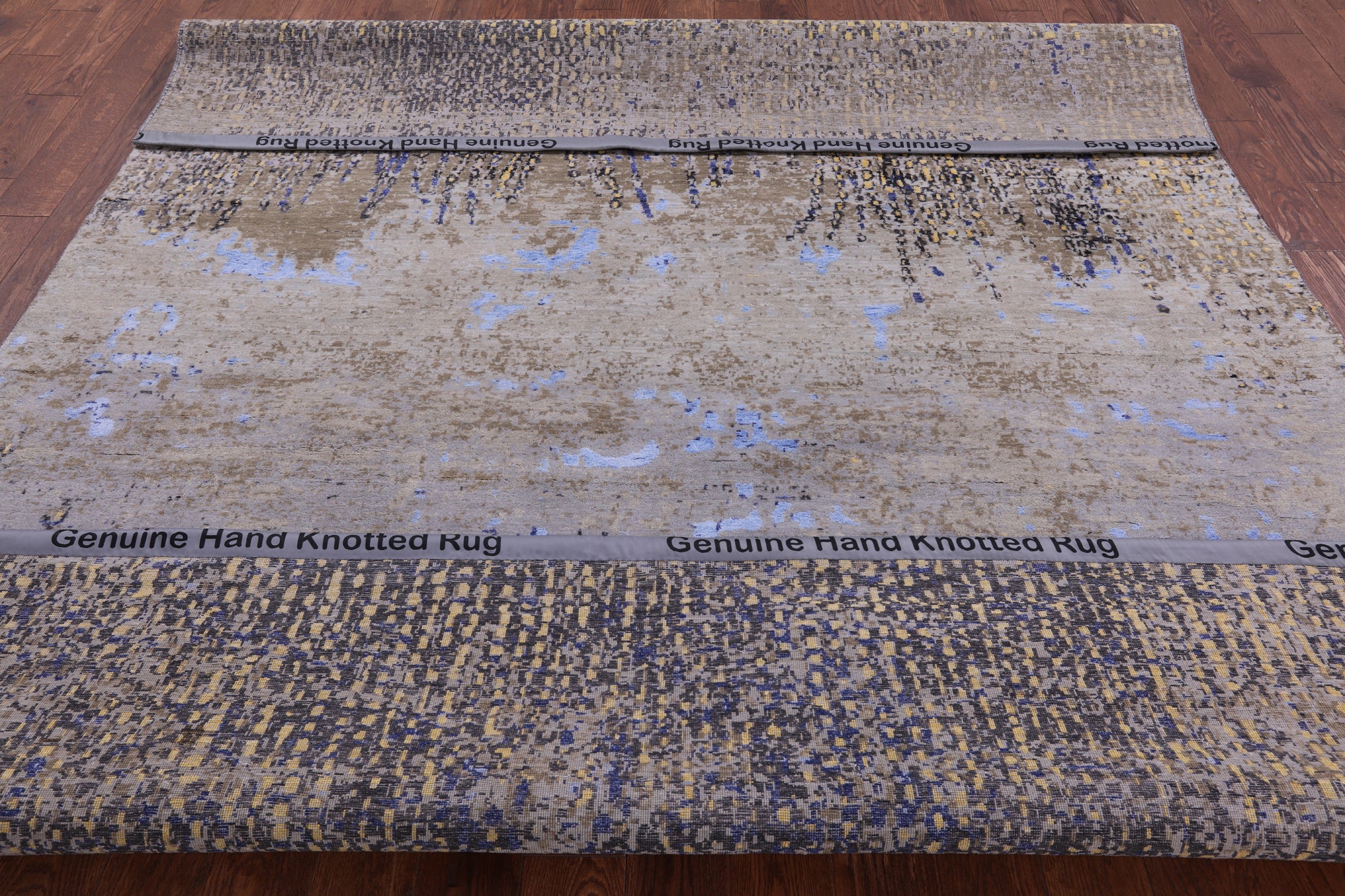Abstract Modern Hand Knotted Wool & Silk Rug - 8' 1" X 10' 8" - Golden Nile