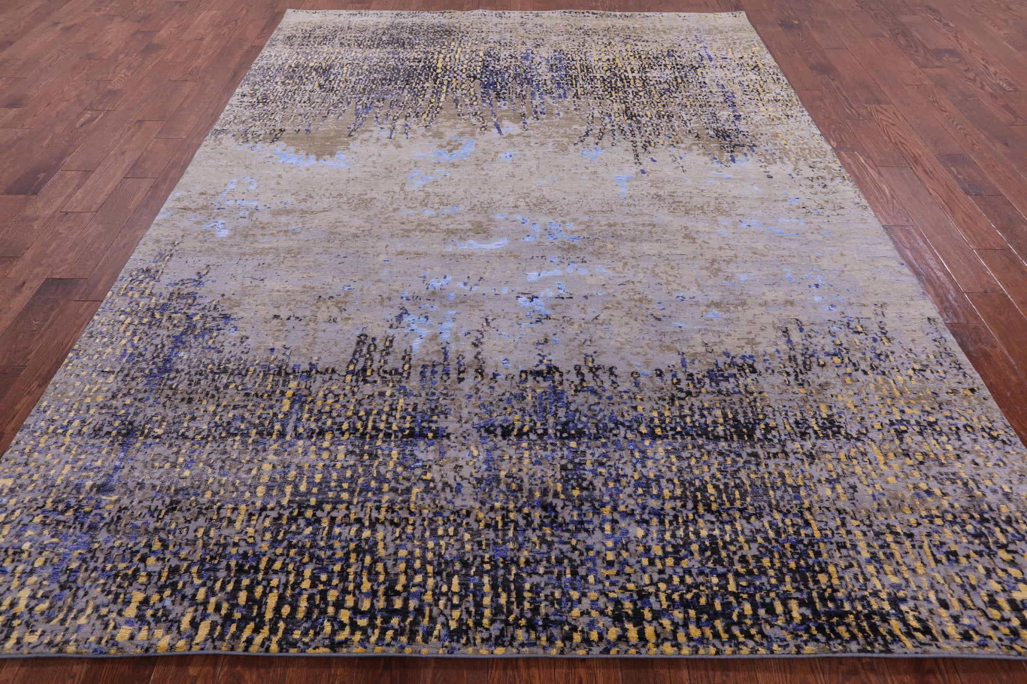 Abstract Modern Hand Knotted Wool & Silk Rug - 8' 1" X 10' 8" - Golden Nile