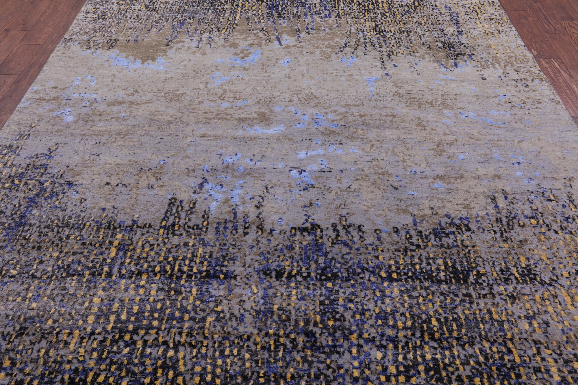 Abstract Modern Hand Knotted Wool & Silk Rug - 8' 1" X 10' 8" - Golden Nile