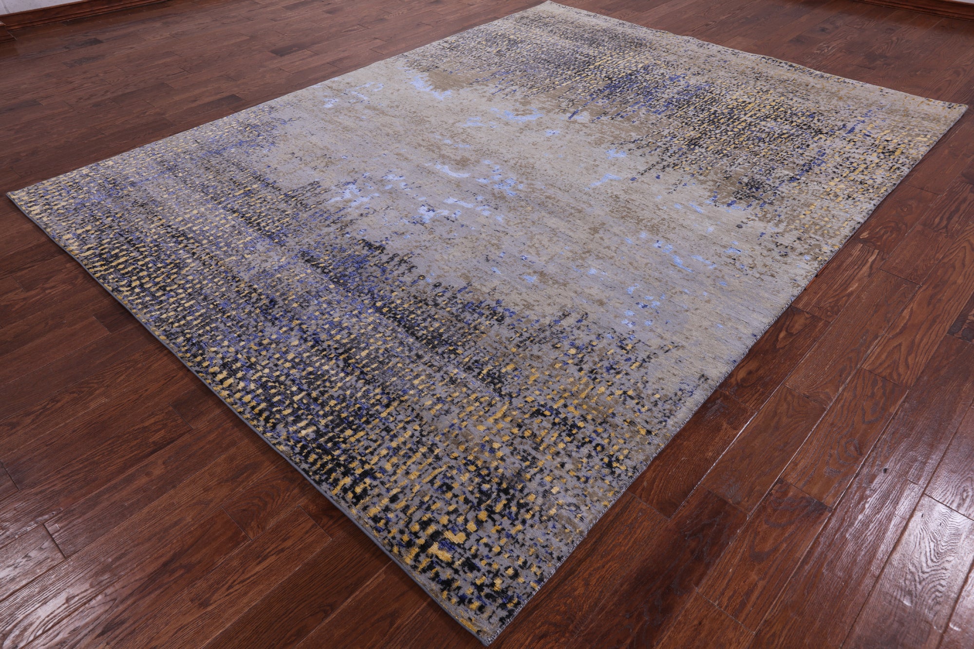 Abstract Modern Hand Knotted Wool & Silk Rug - 8' 1" X 10' 8" - Golden Nile