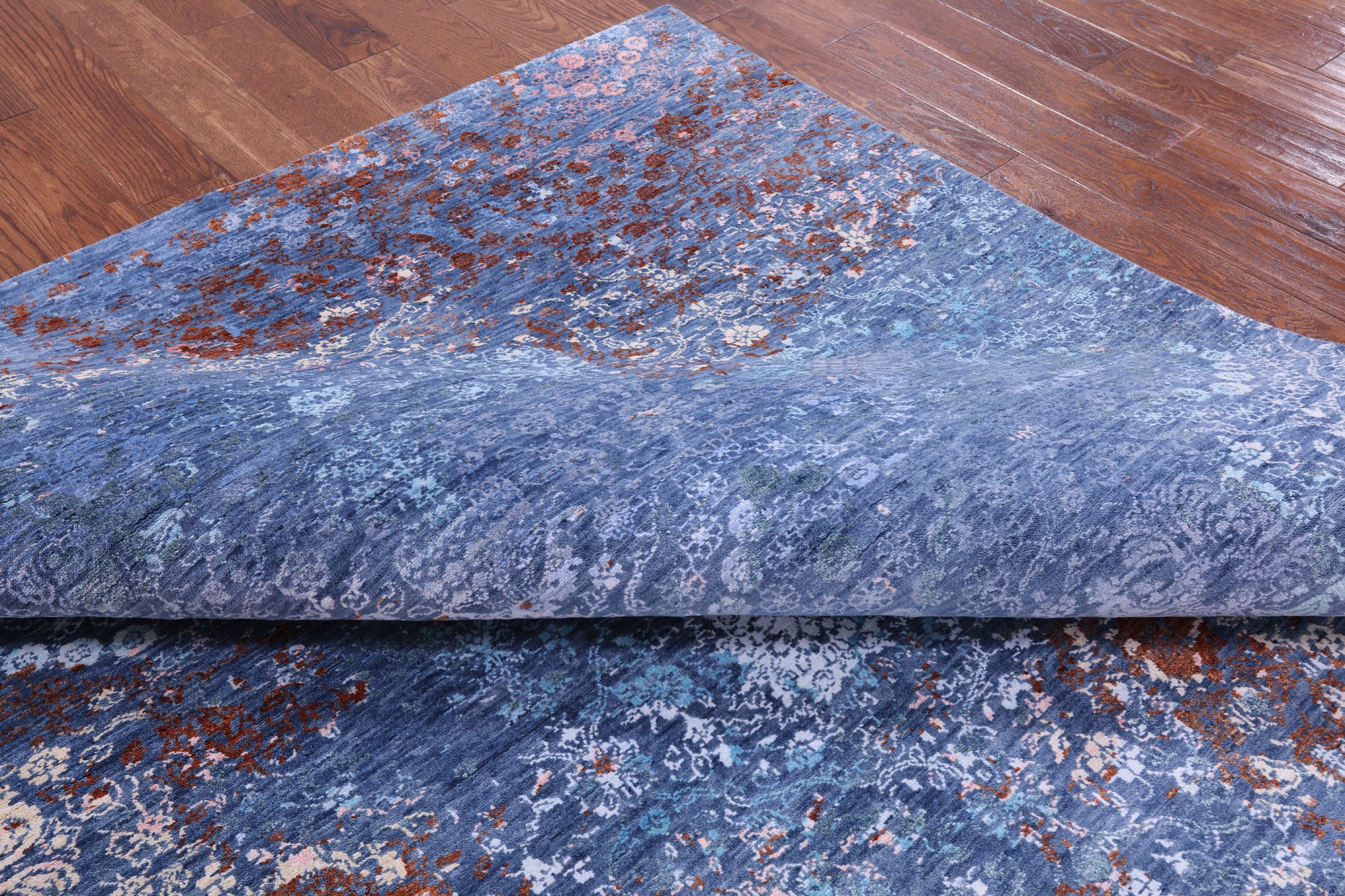 Blue Contemporary Hand Knotted Wool & Silk Rug - 8' 0" X 9' 9" - Golden Nile