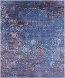 Blue Contemporary Hand Knotted Wool & Silk Rug - 8' 0" X 9' 9" - Golden Nile